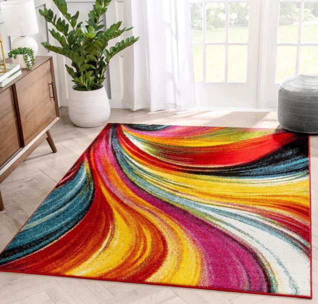 The 15 Best Area Rugs Of 2024 Rhythm Of The Home   Aurora Multi Red Yellow Orange Swirl Lines Modern Geometric Abstract Brush 