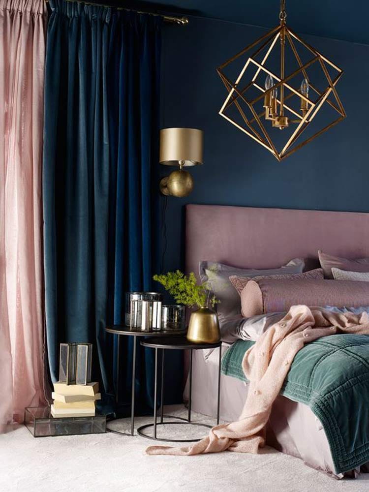 Blue and Dusty Rose Bedroom