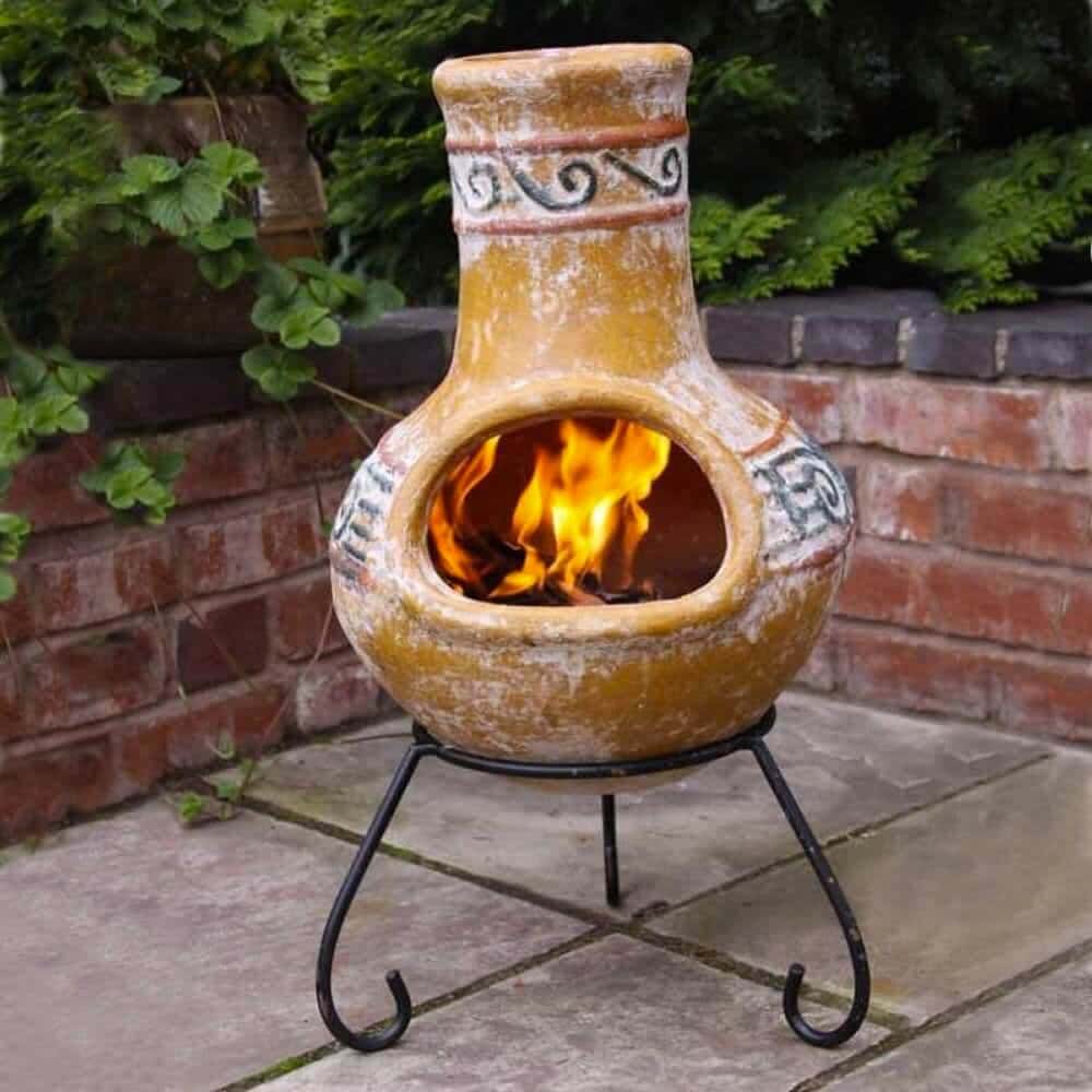 Outdoor Chiminea With Fire Inside