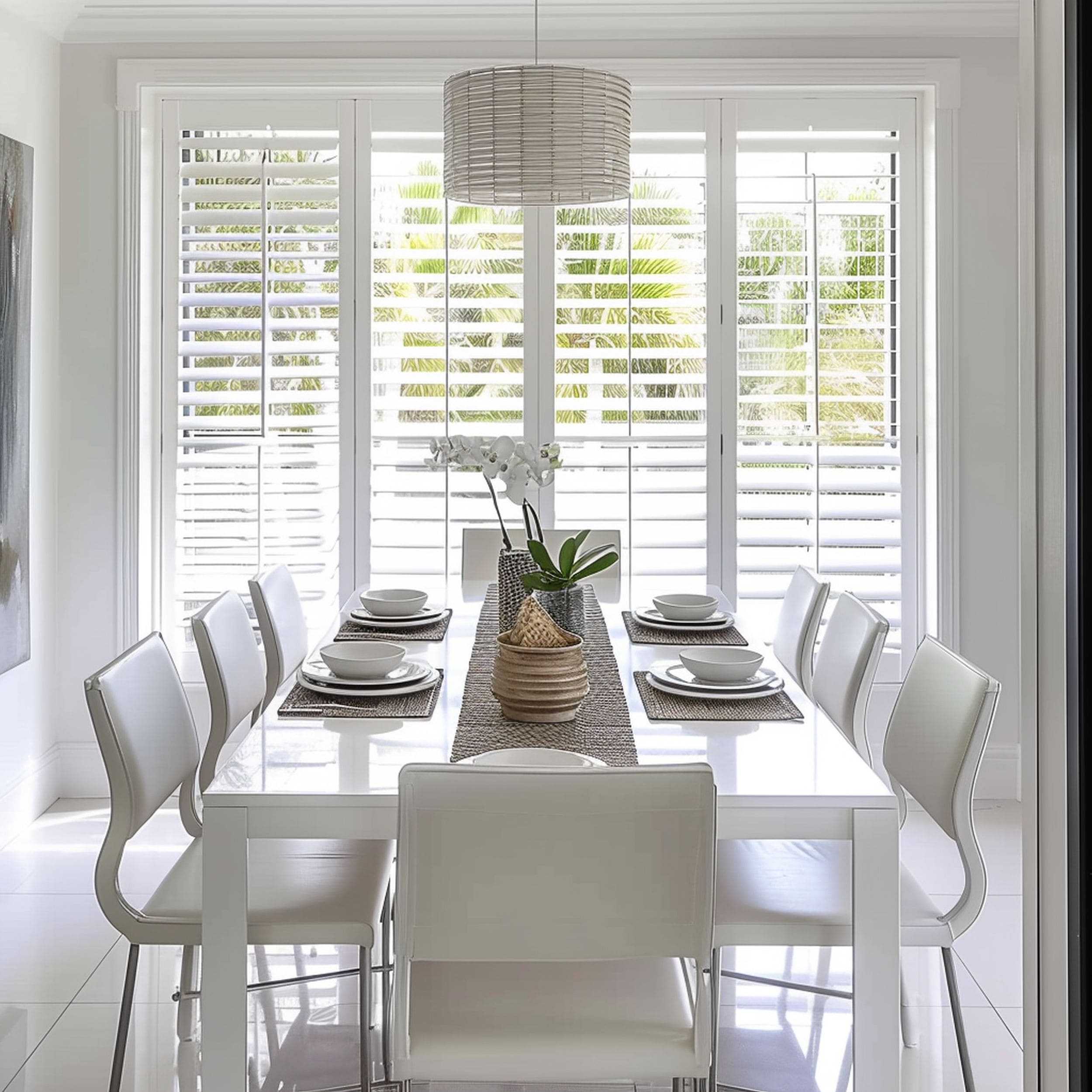 White Dining Room With Shutters