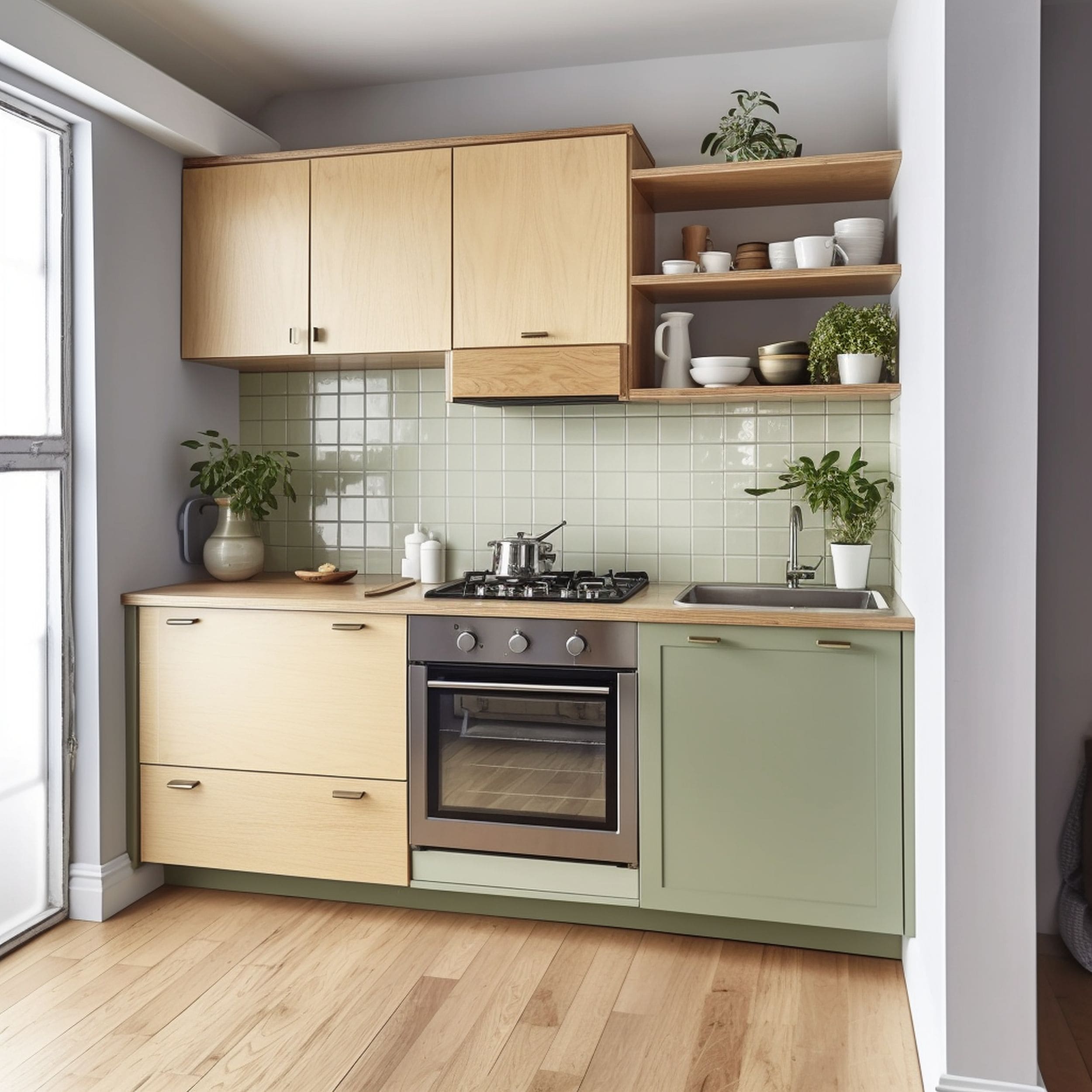 Kitchen With a Single Sage Green Cabinet Accent