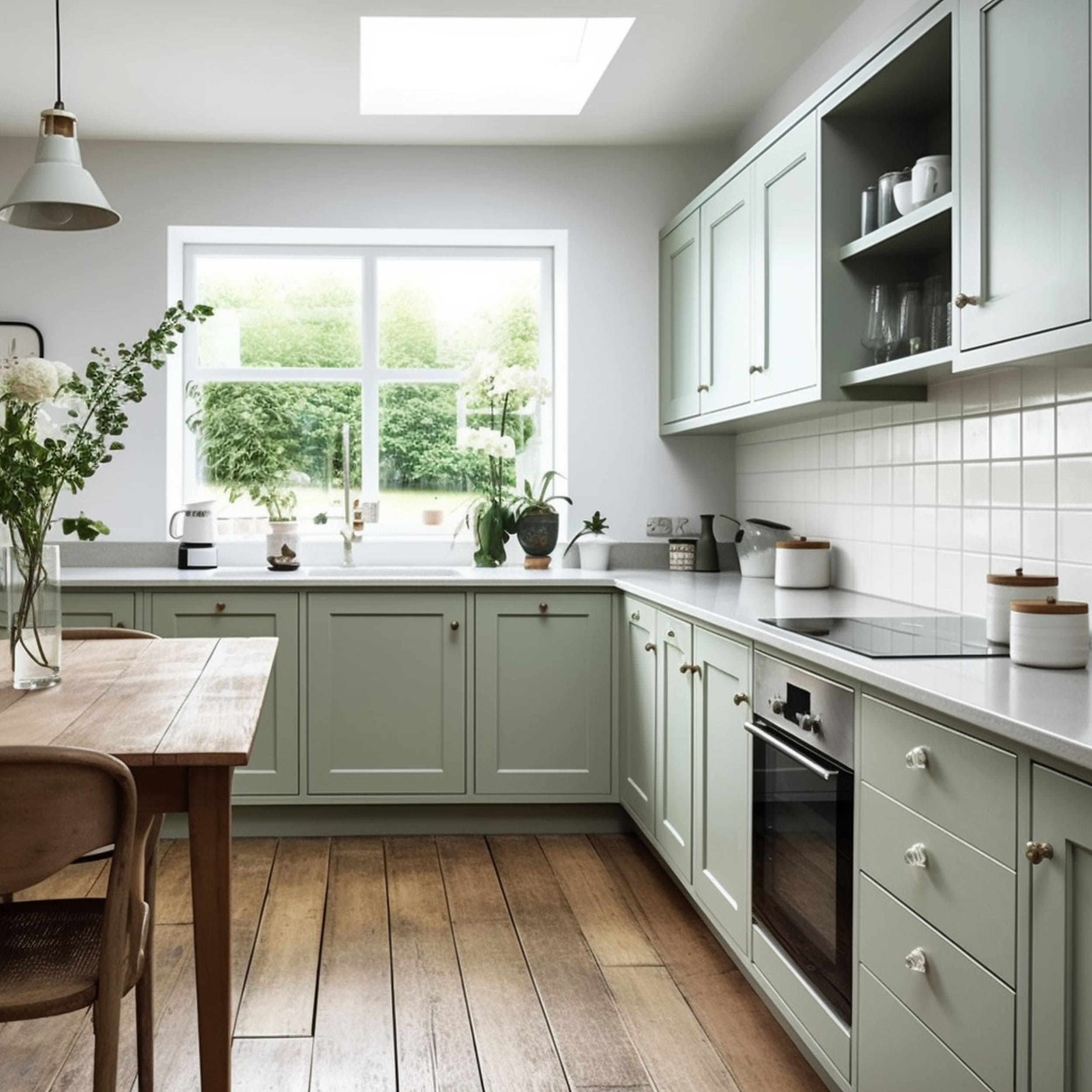 Scandinavian Kitchen With Sage Green Cabinets