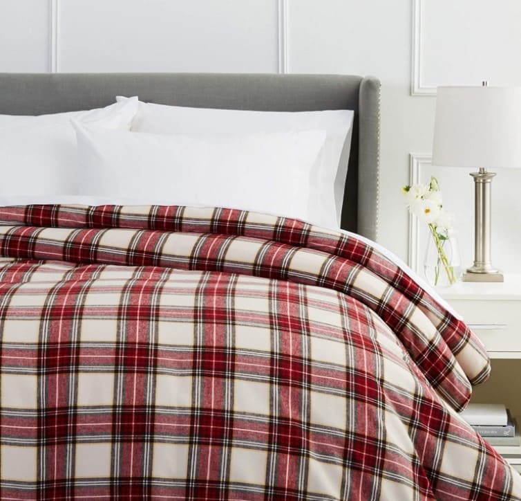 Flannel Duvet Cover Twin Cream and Red