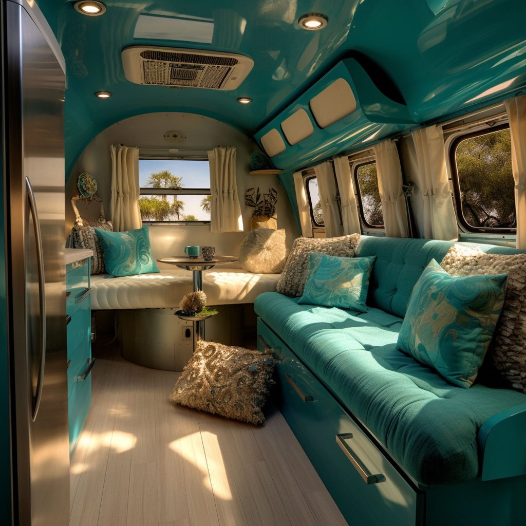 Blue Painted Ceiling in RV Interior