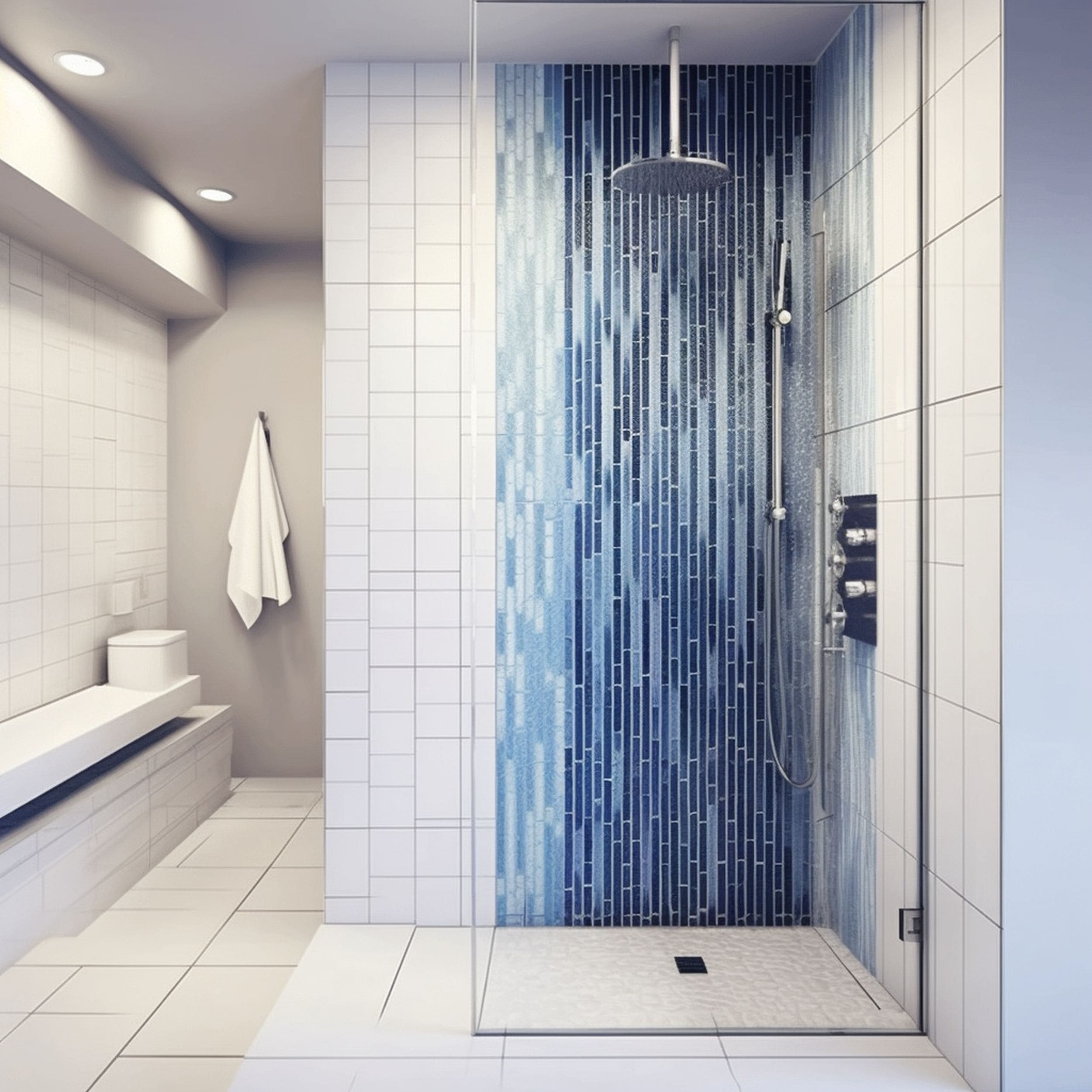 Mixed Blue Waterfall Shower Tile Styles