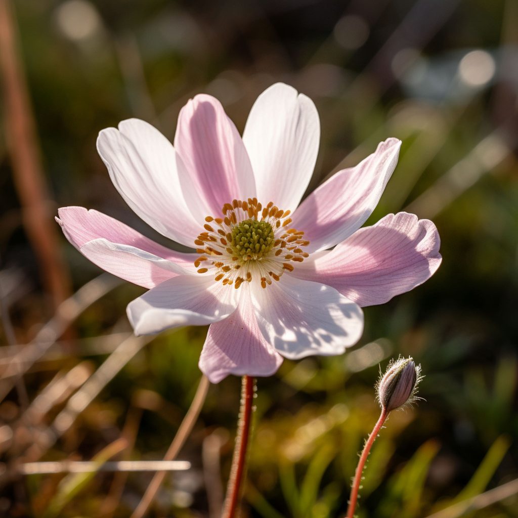 Pale Pink Meadow Anemone Bloom in the Wild
