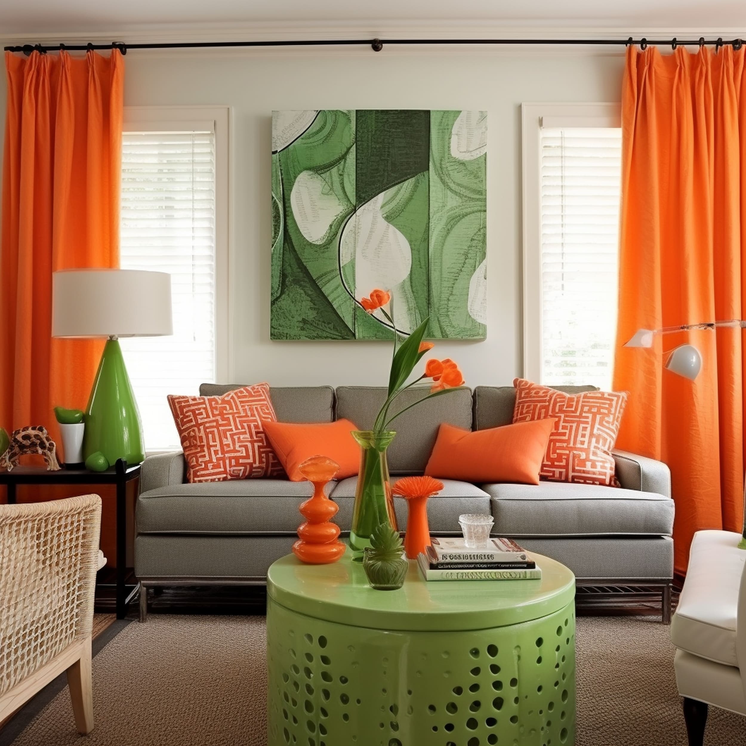 Lime Green and Orange Living Room