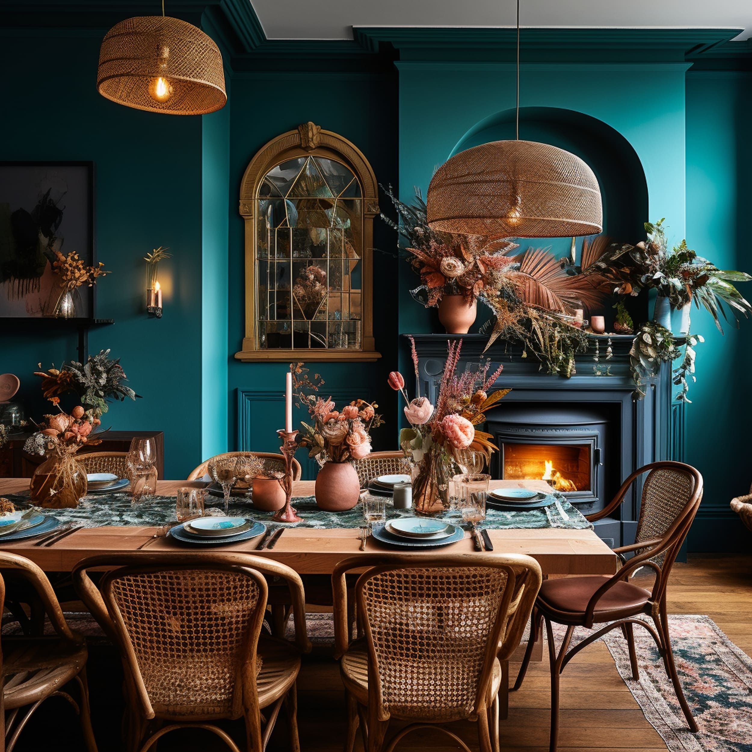 Teal Bohemian Inspired Dining Room