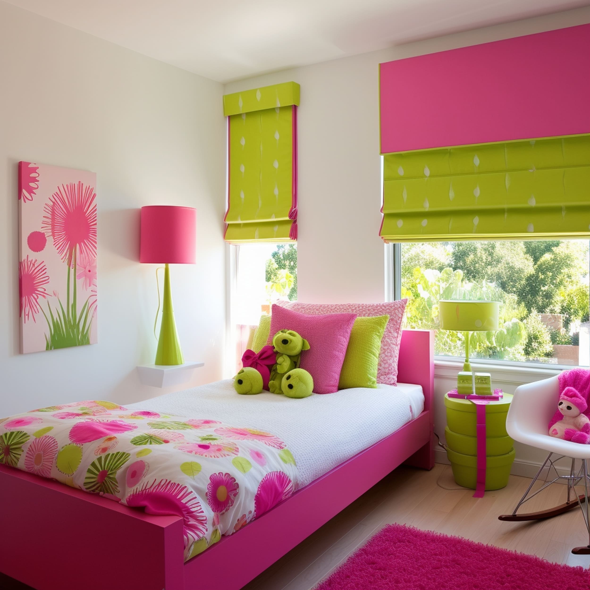 Lime Green and Pink Kids Bedroom