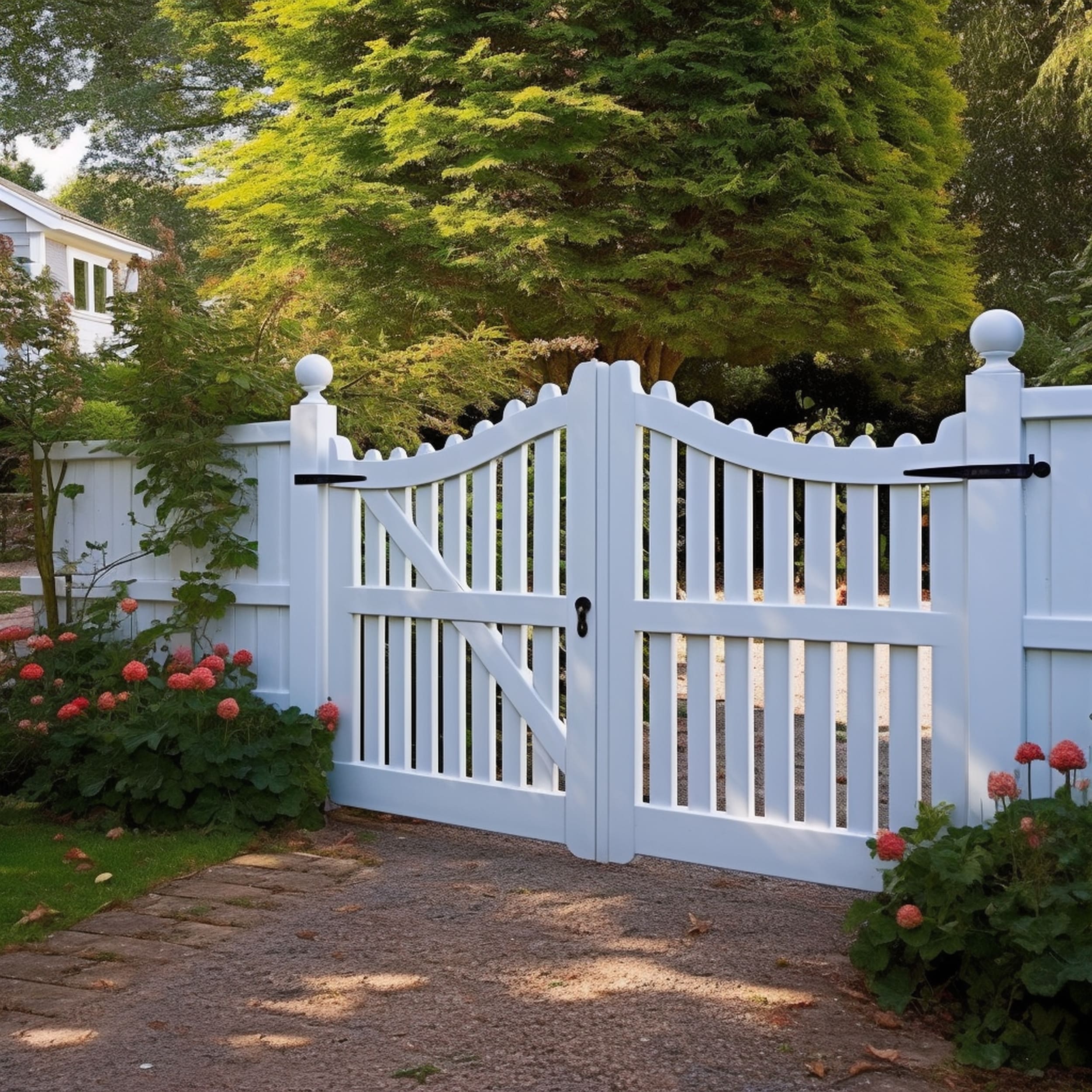 White Cottage Style Driveway Gate With Double Doors