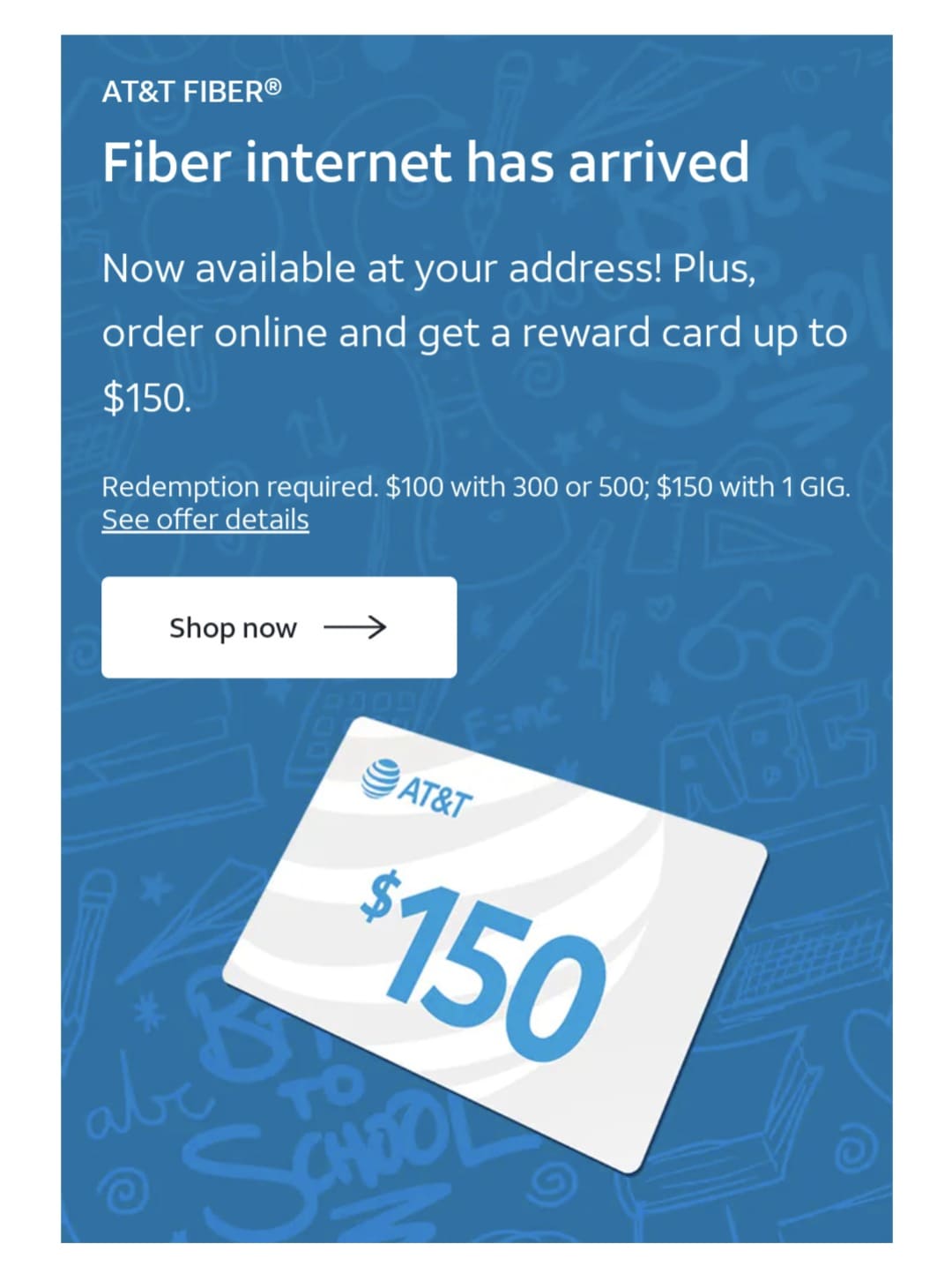 AT&T Fiber Gift Card Reward Home Internet