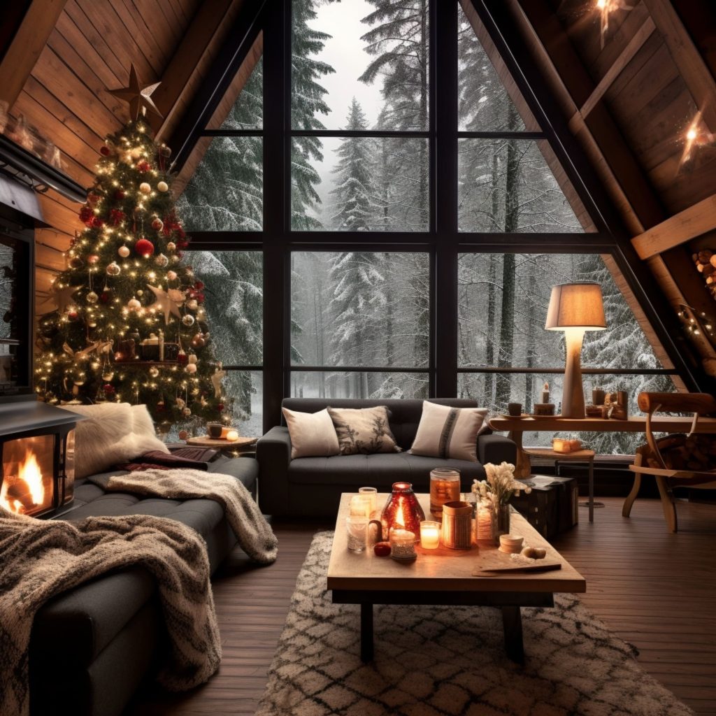 Cabin in the Woods at Christmas Time