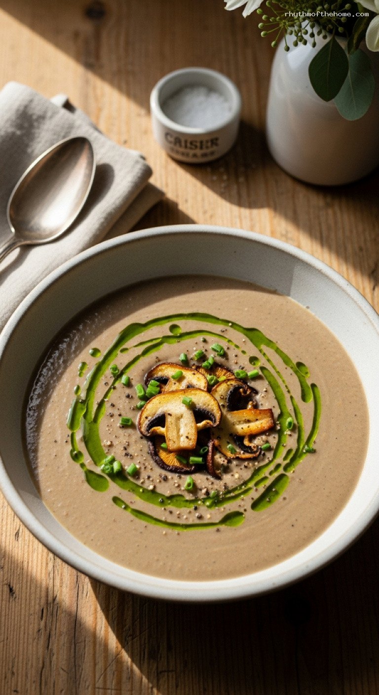 Silky Wild Mushroom Bisque with Sherry and Chive Oil – Rhythm of the Home