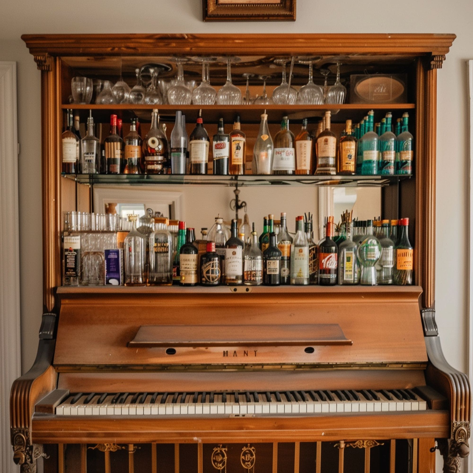 Repurposed Piano Home Bar