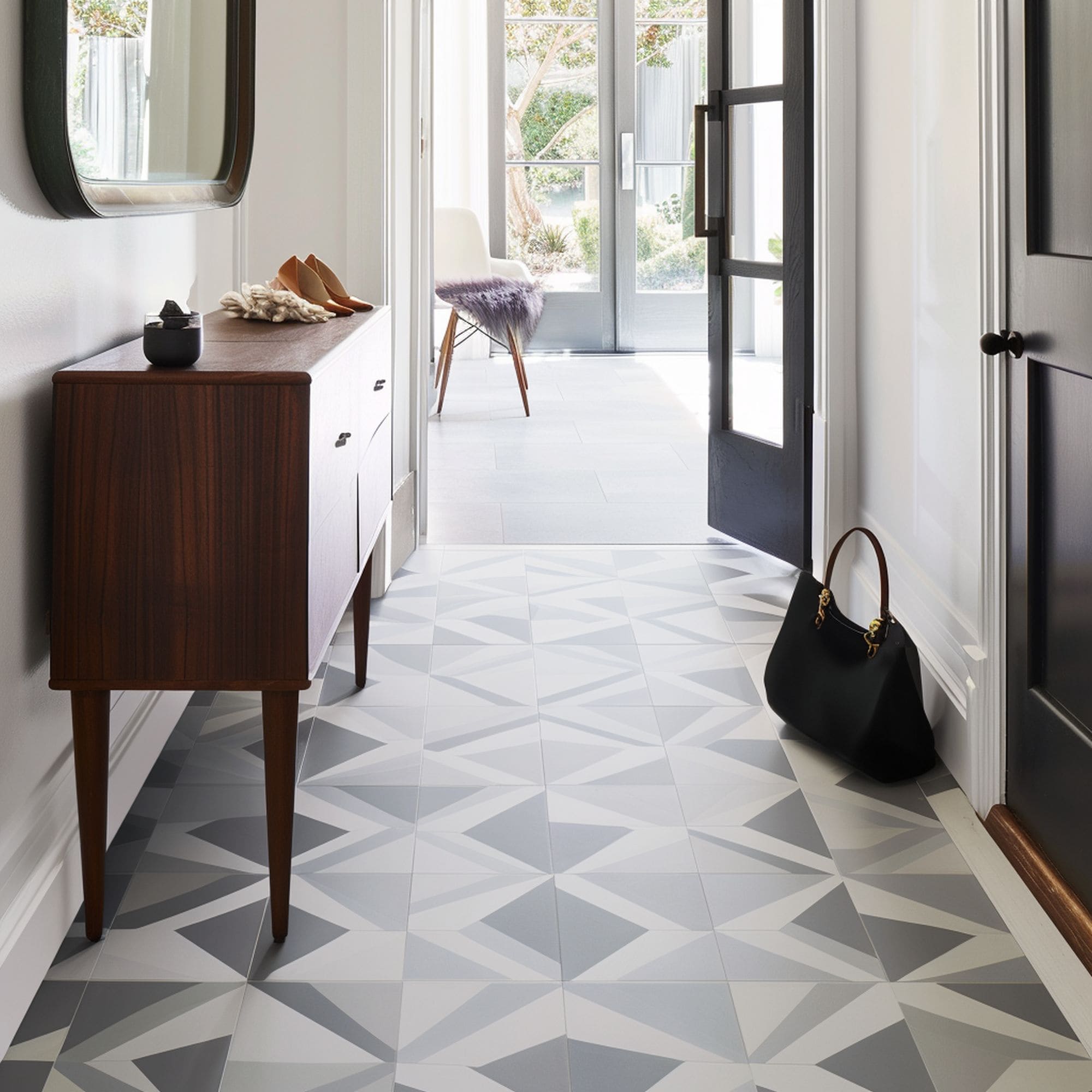 Hallway With Geometric Tile Flooring
