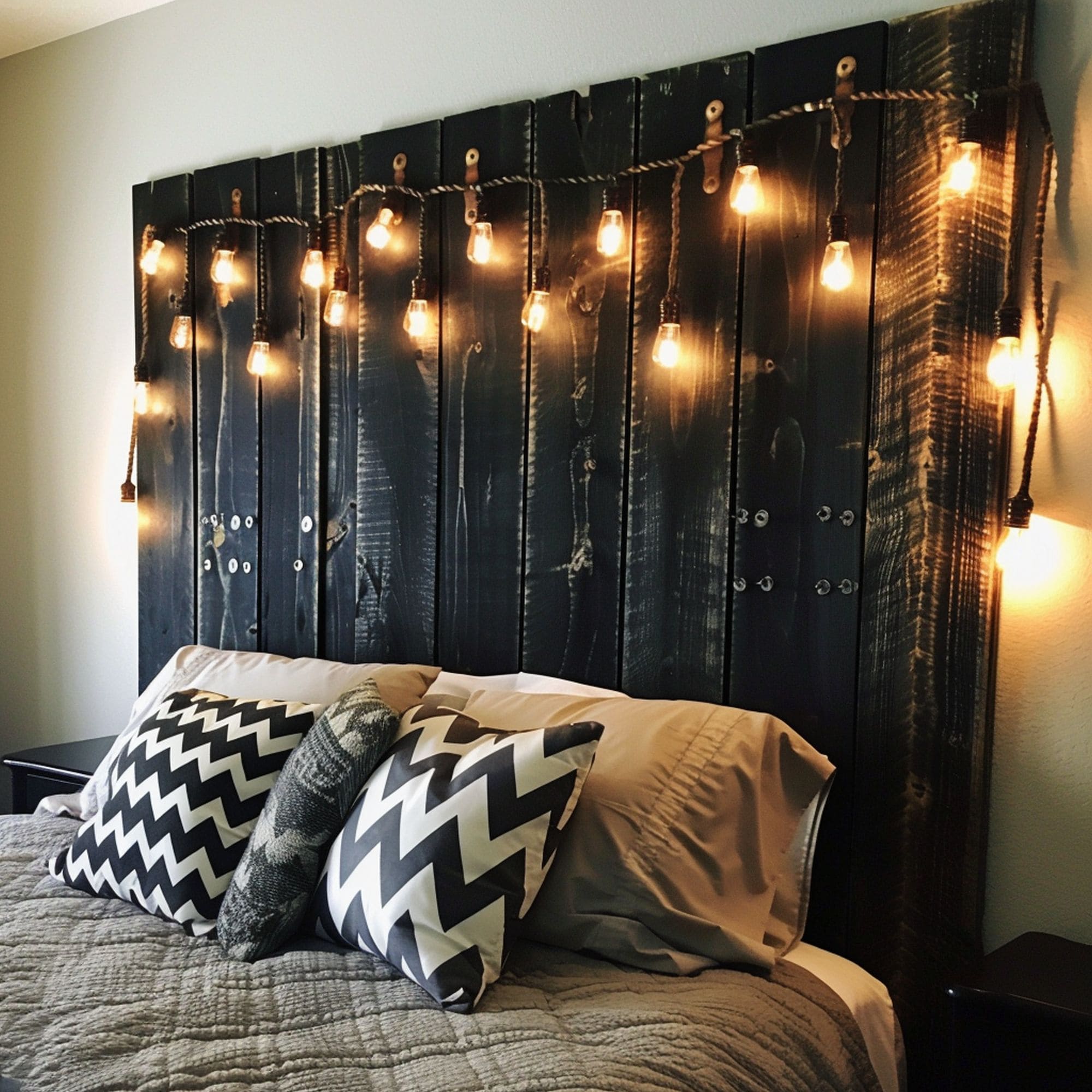 Edison Light Bulbs on the Headboard