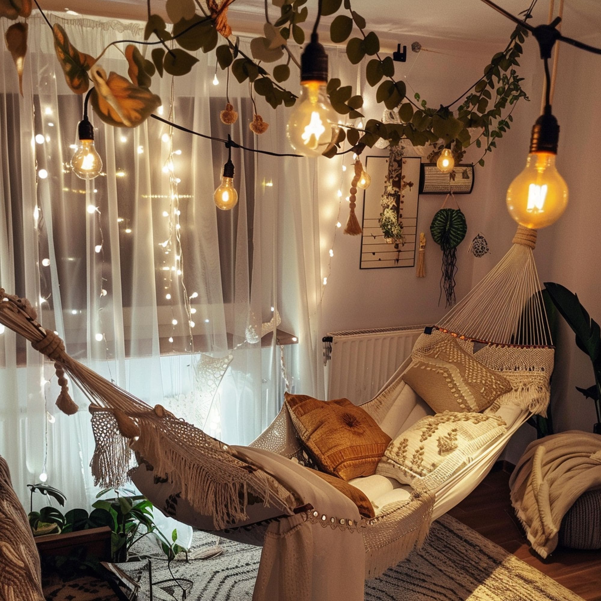 Edison Light Bulbs in Cozy Relaxation Spot