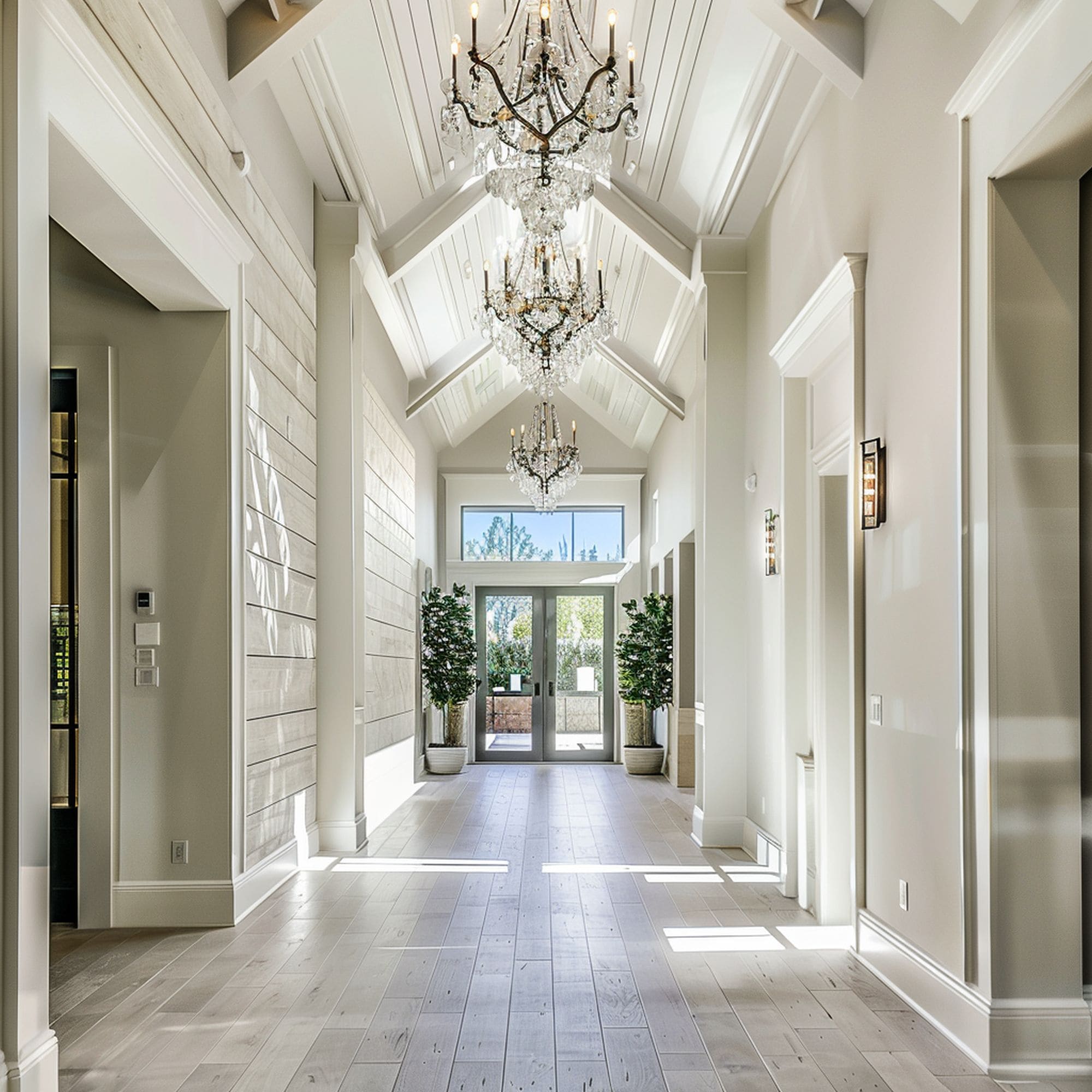 Long Hallway With Chandeliers