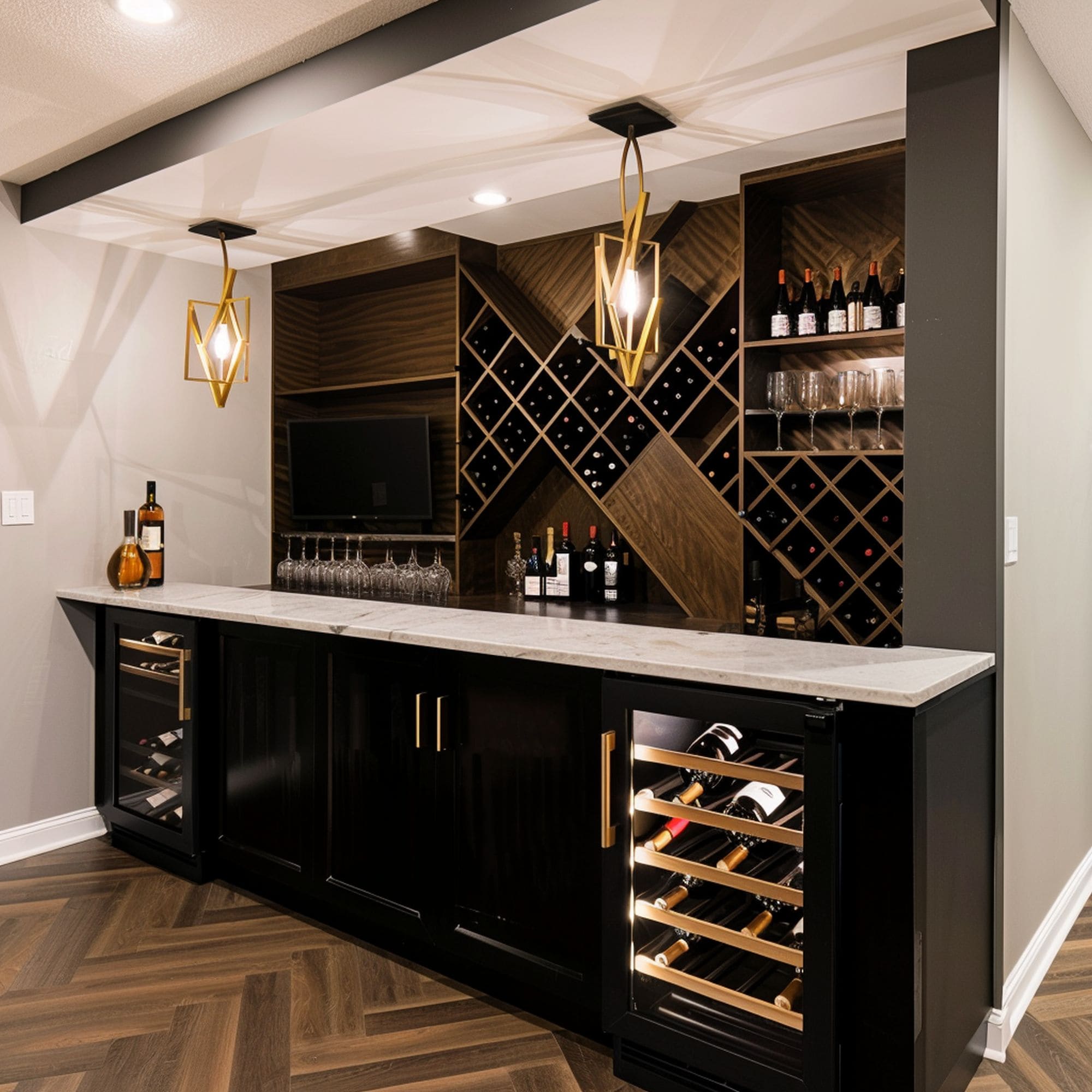 Modern Home Bar With Wine Racks