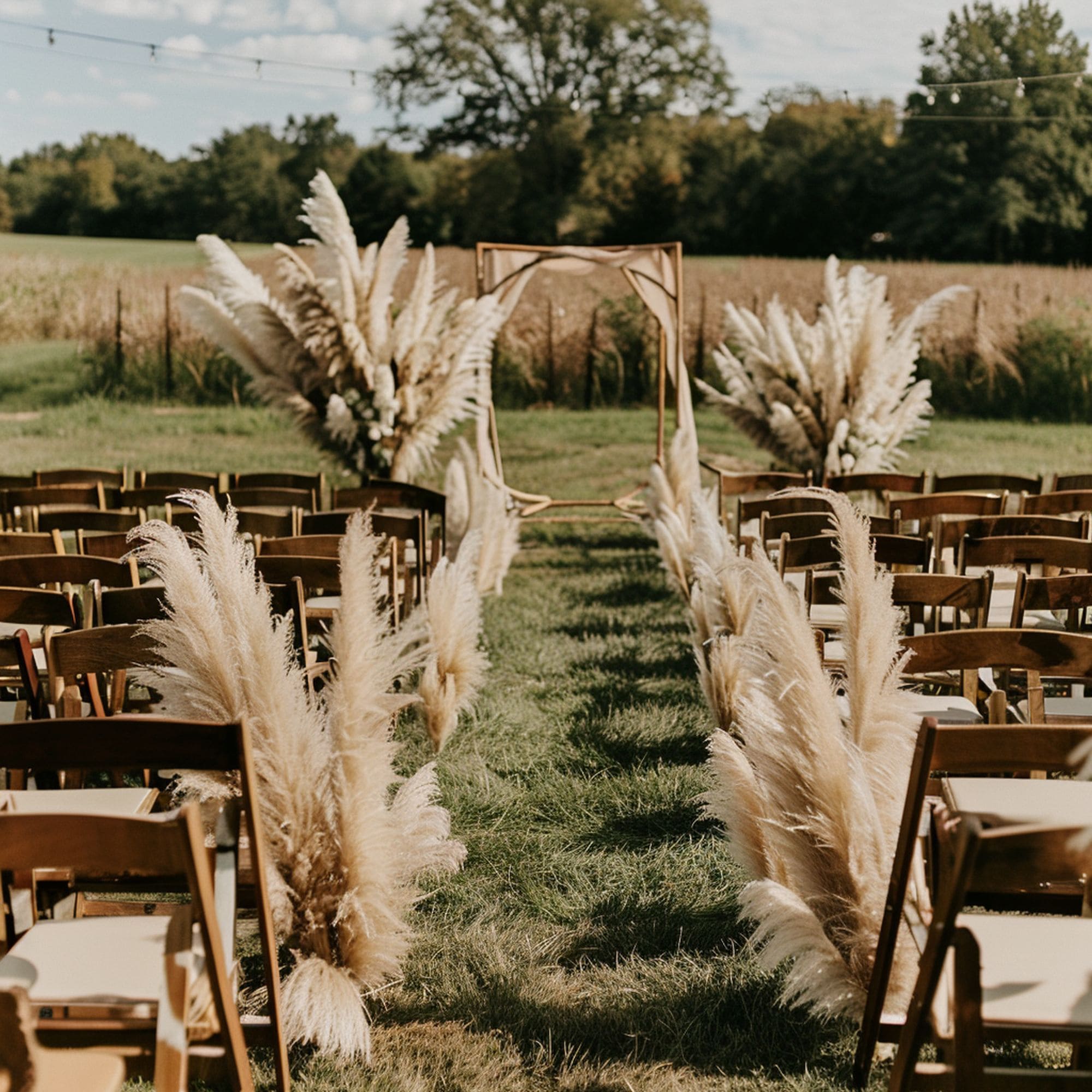 Pampas Grass Flanking Wedding Aisle