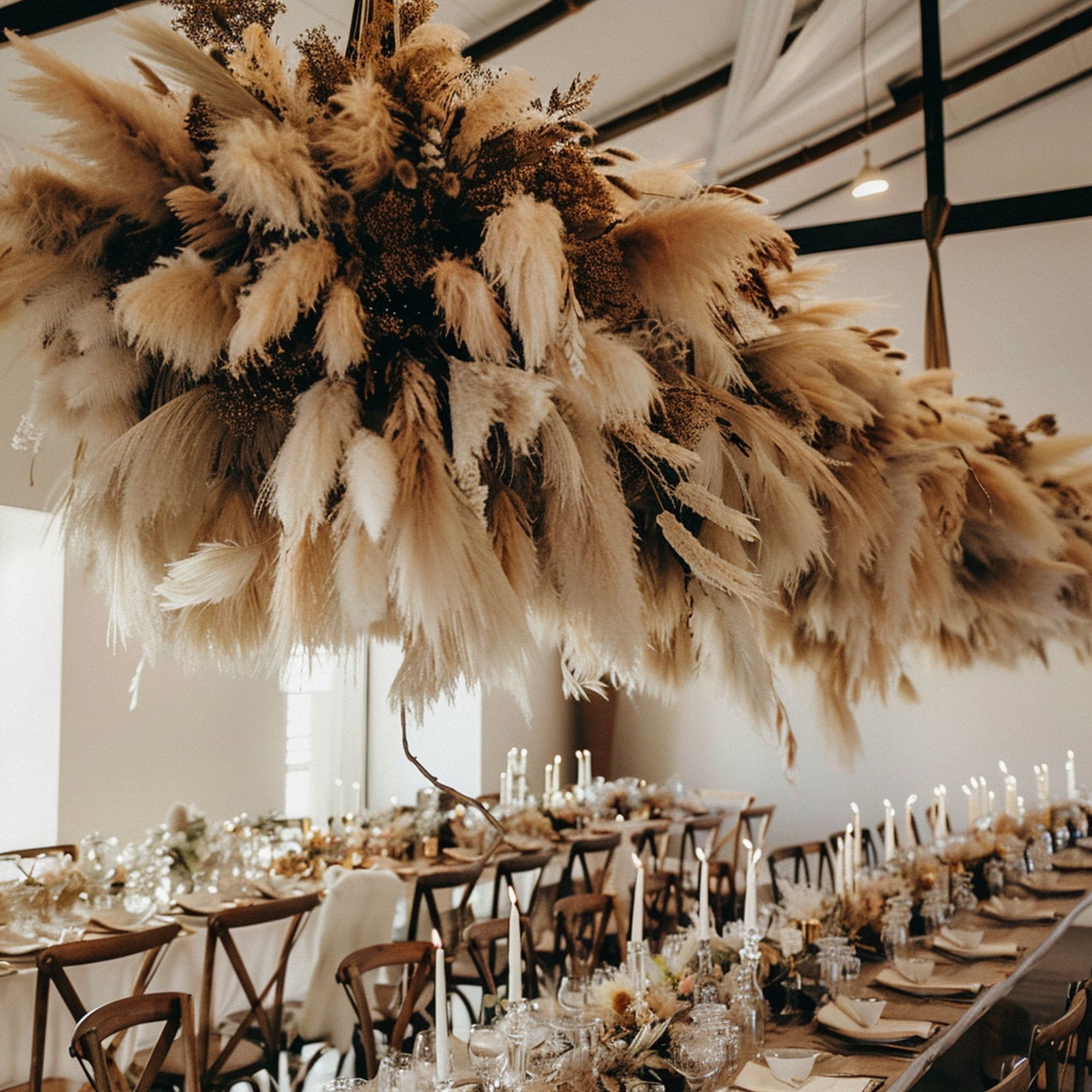 Pampas Grass Chandelier Style Wedding Decoration