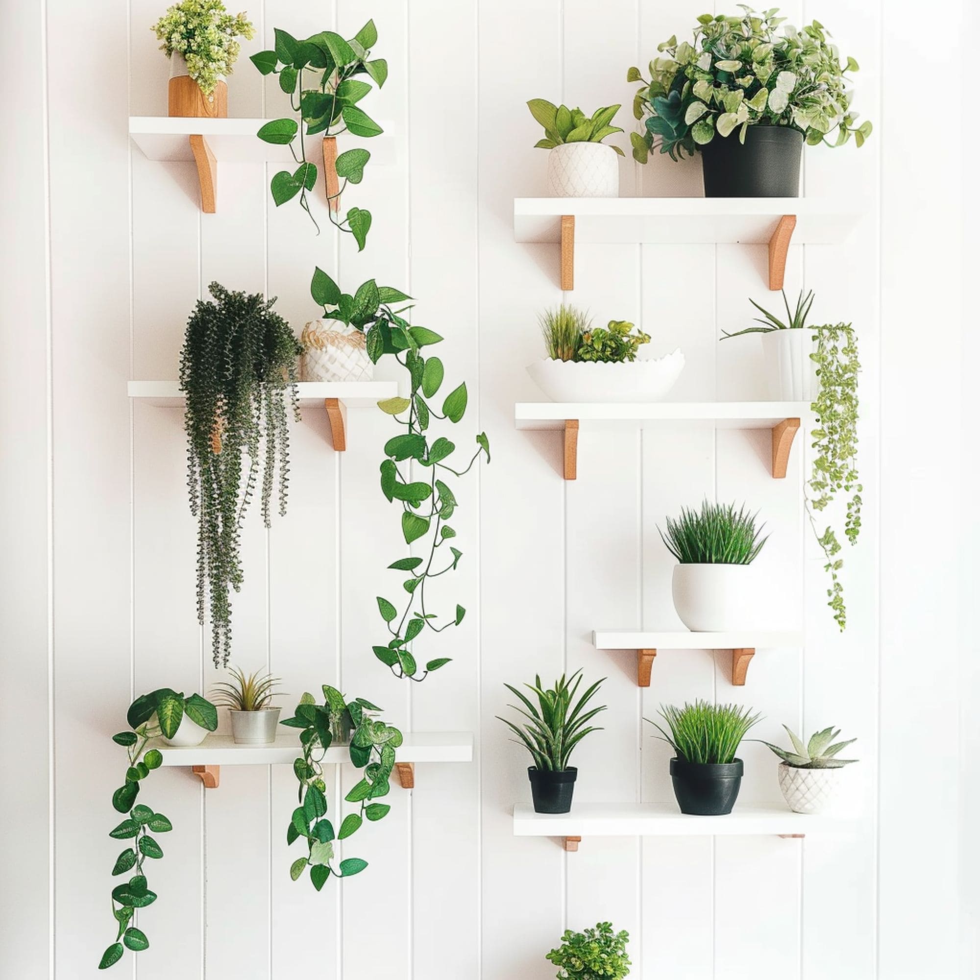 Floating Shelves With Various Plants