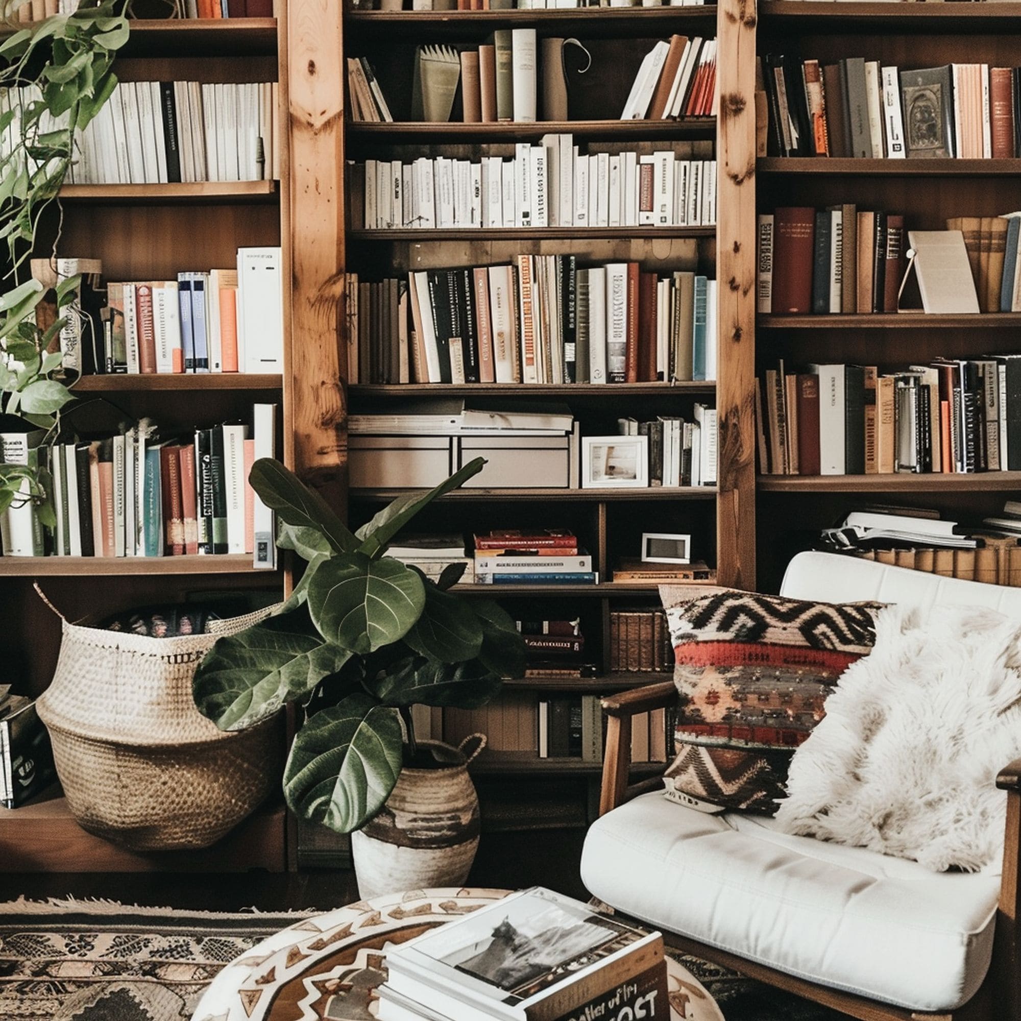 Hygge Living Room With Bookcase