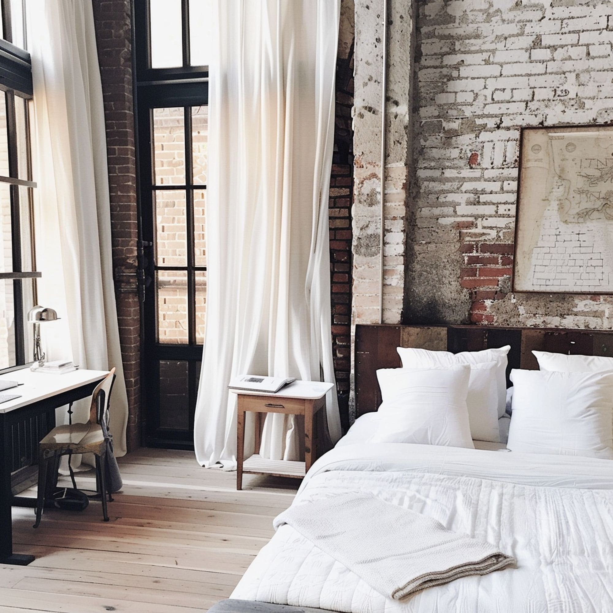 Industrial Bedroom With Small Desk