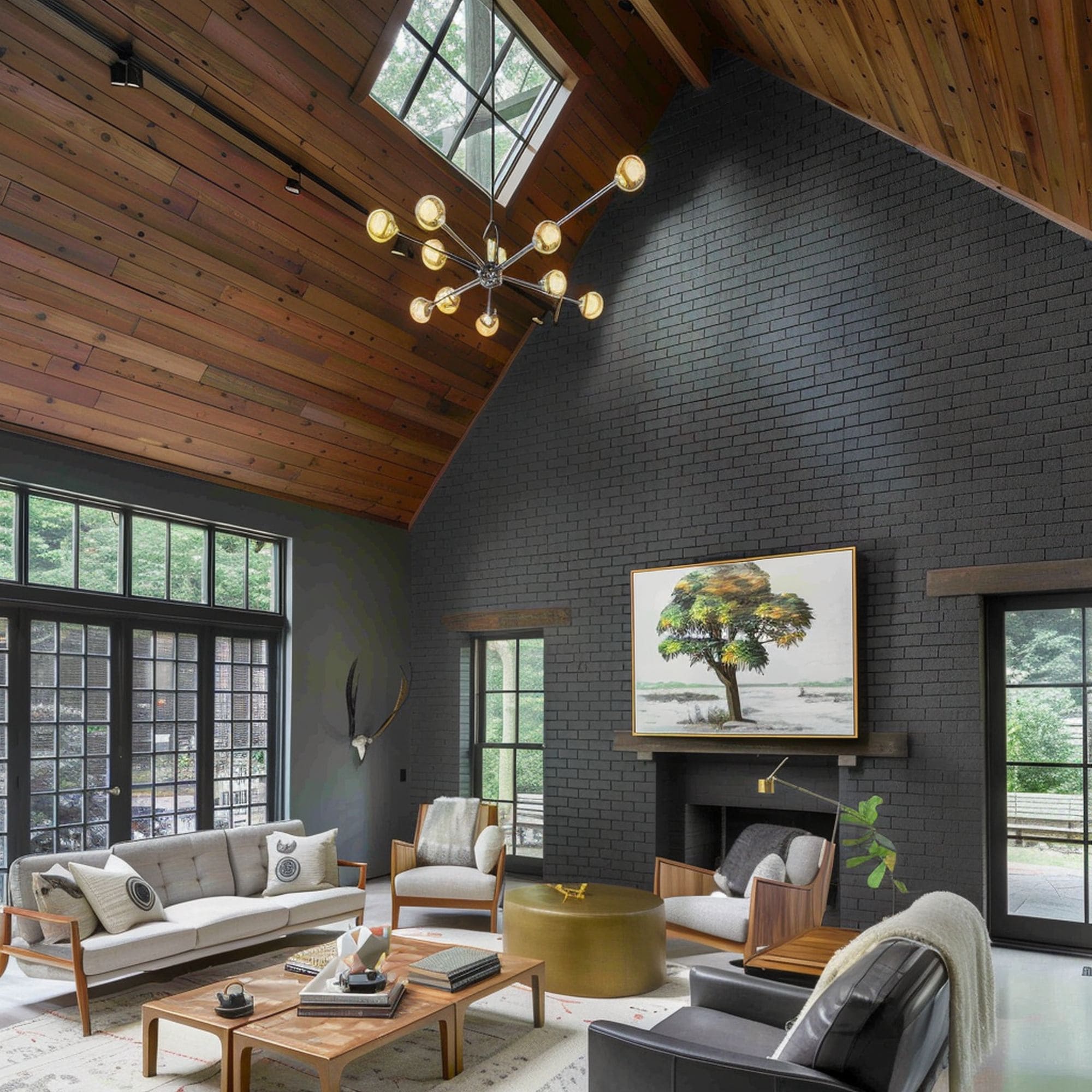 Casual Sophisticated High Ceiling Living Room