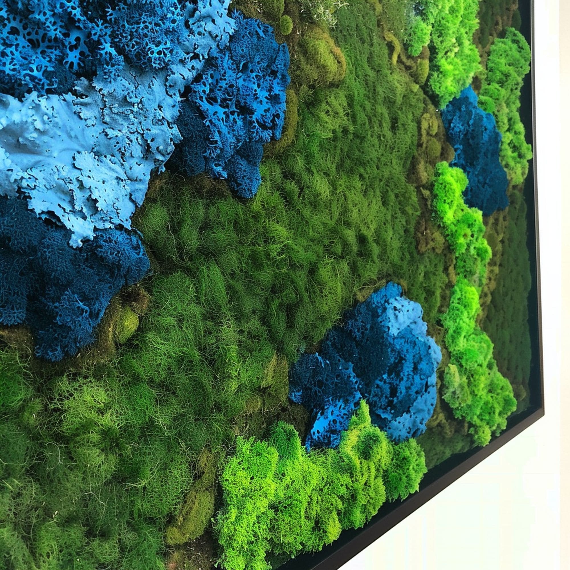 Moss Wall With Dyed Blue Patches