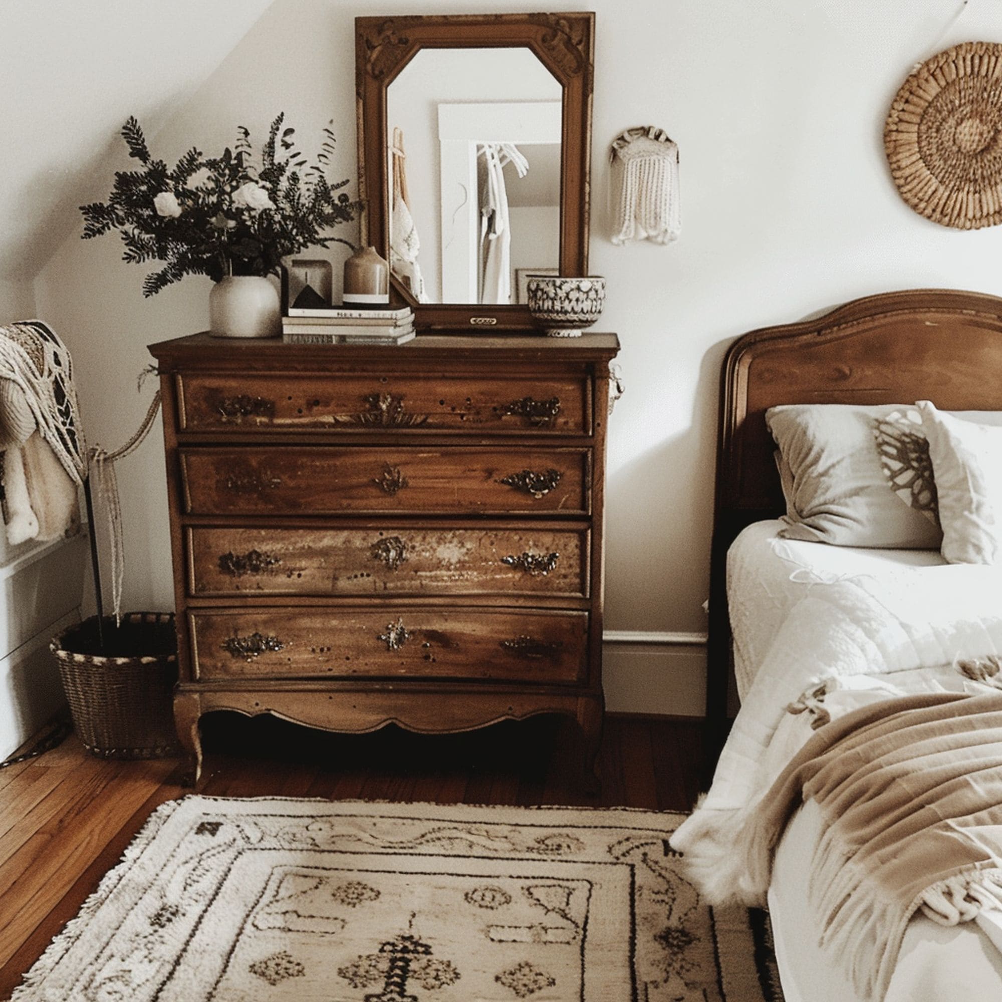 Hygge Bedroom With Vintage Dresser