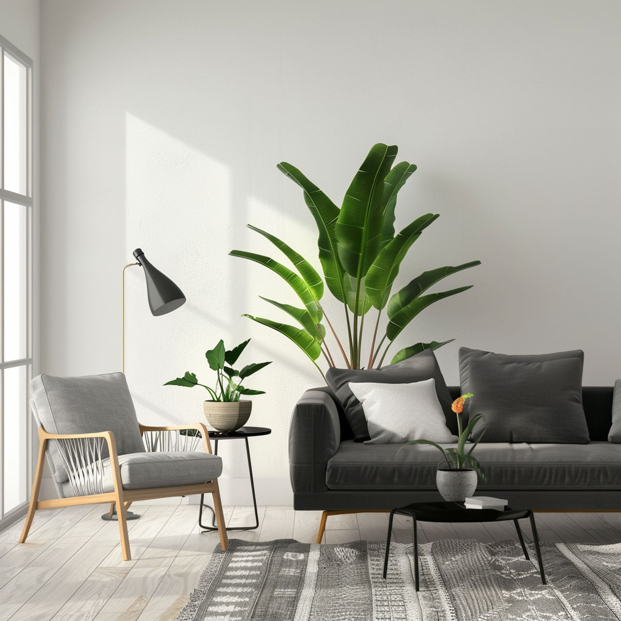 Living Room Decorated With Different Plants