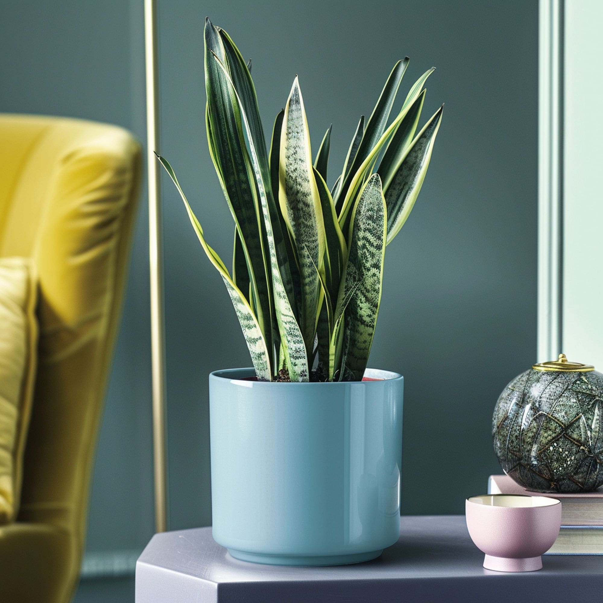 Snake Plant in Blue Ceramic Vase