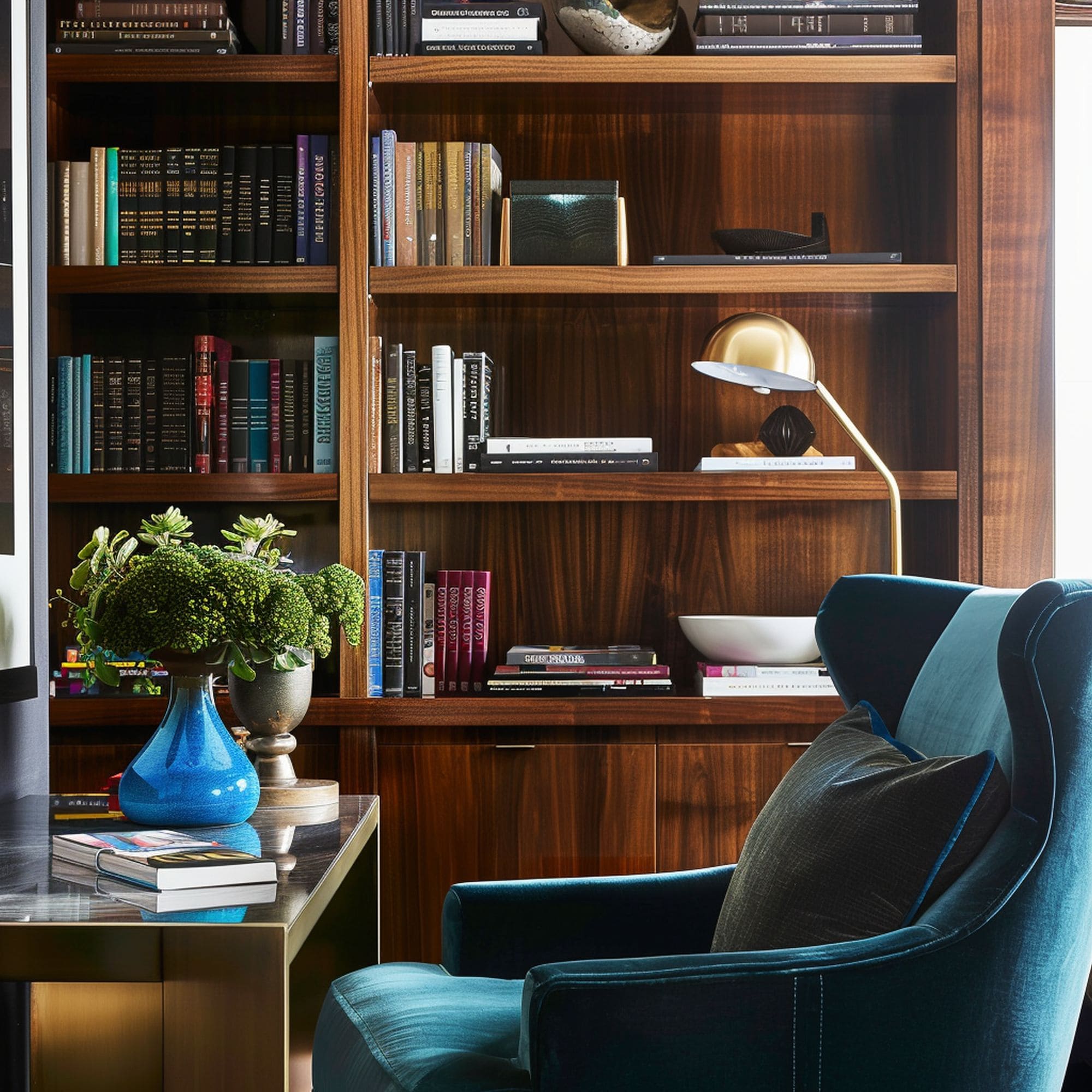 Casual Sophisticated Home Office With Velvet Chair