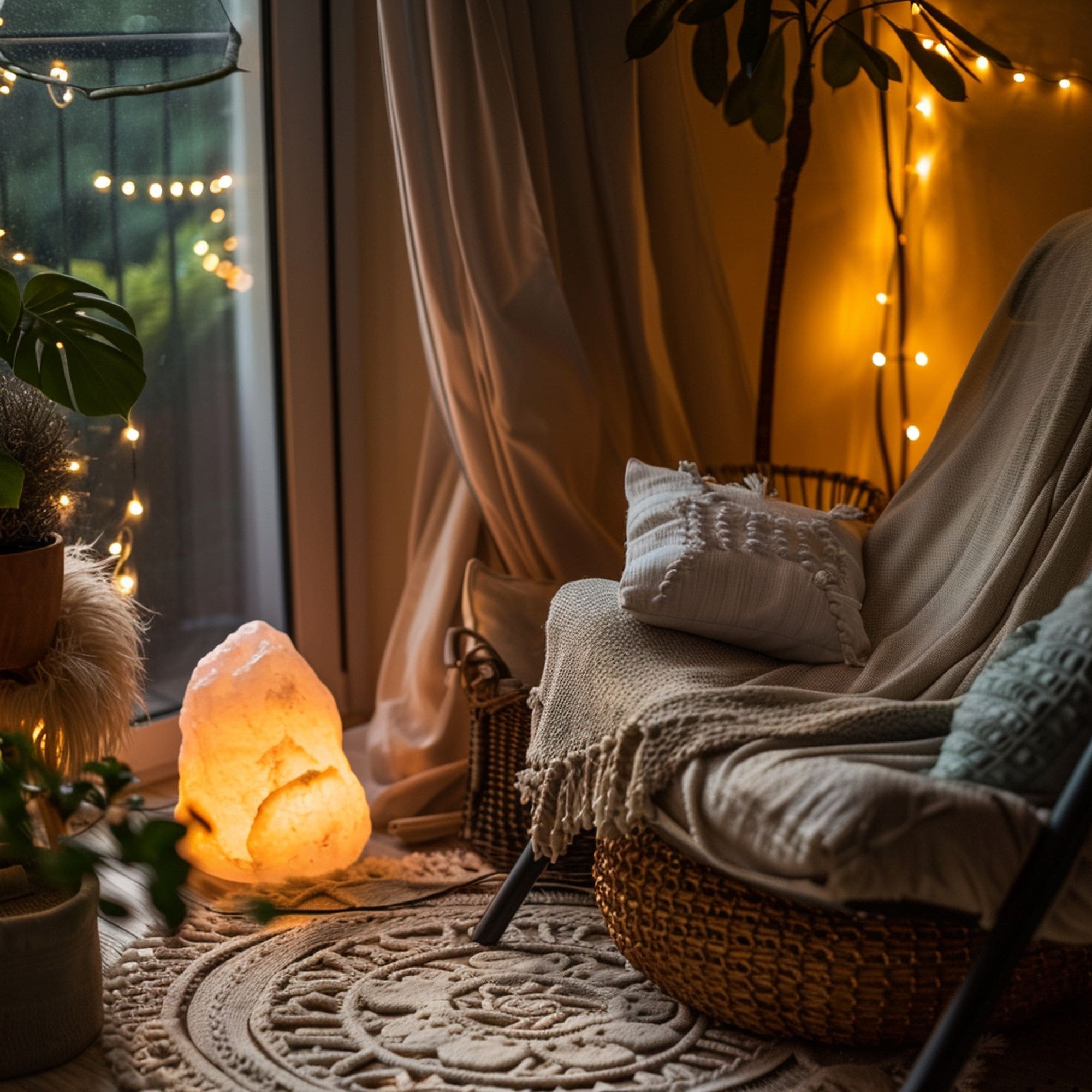 Cozy Meditation Spot With Salt Lamp