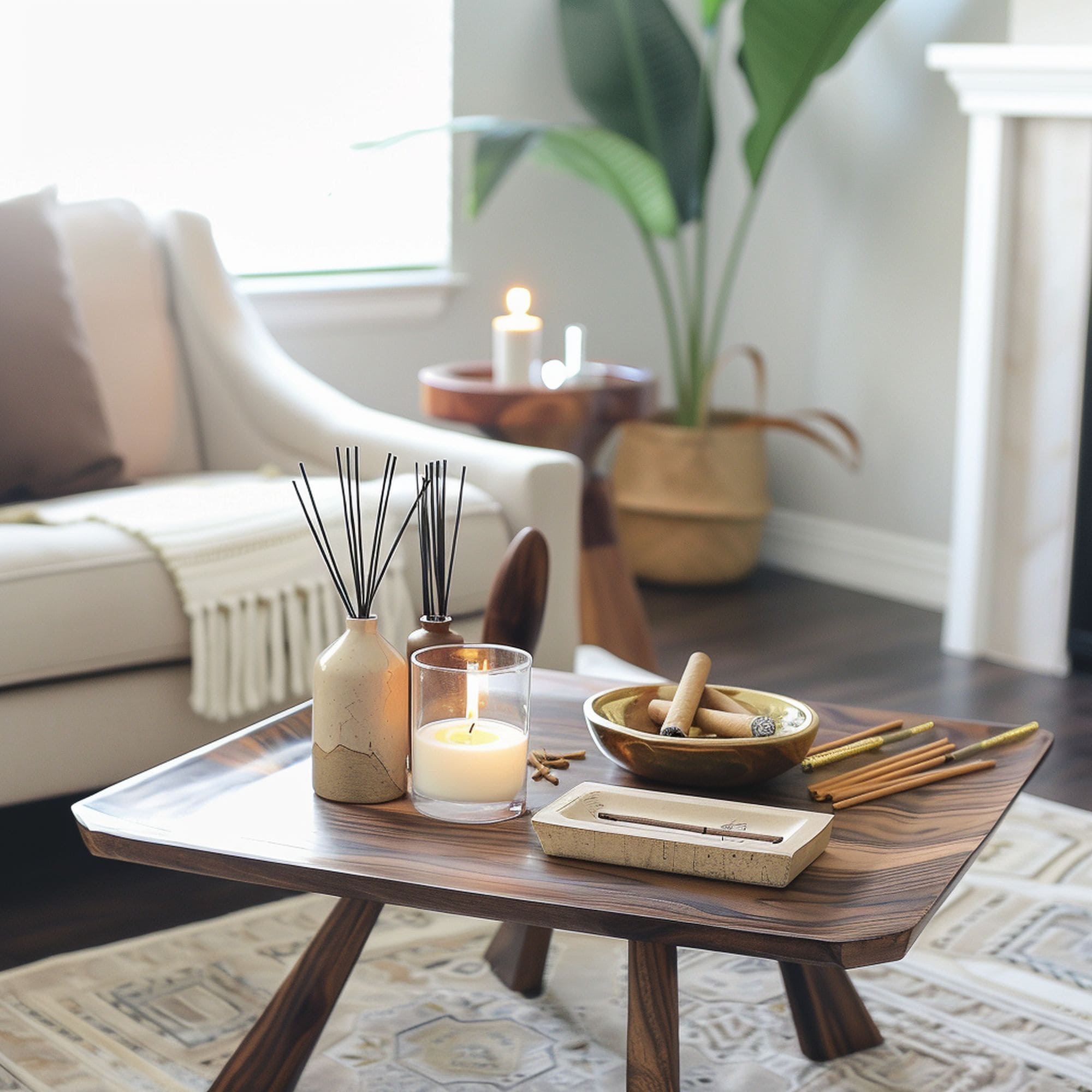 Meditation Spot With Incense and Candles on a Table