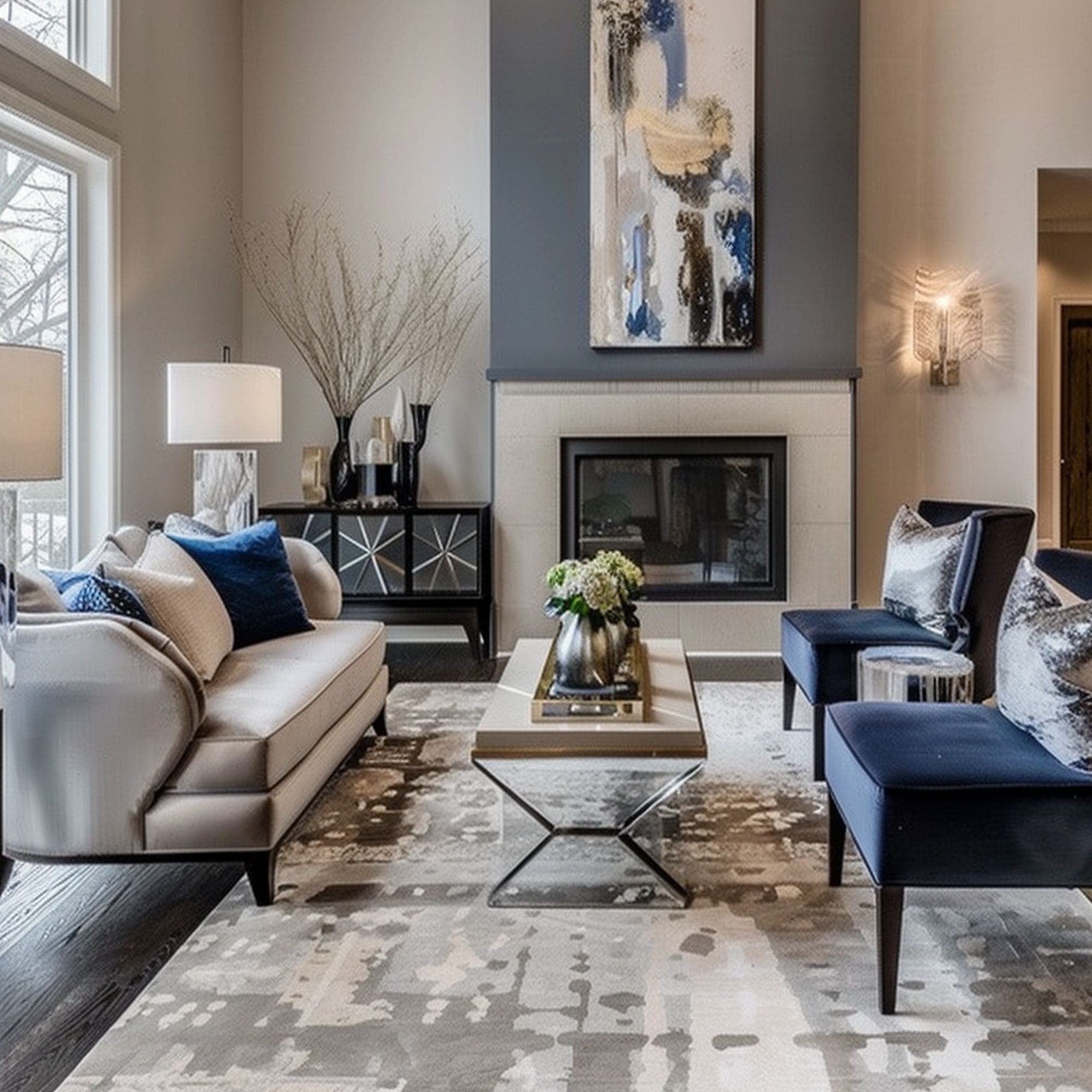 Casual Sophisticated Living Room With Blue Chairs