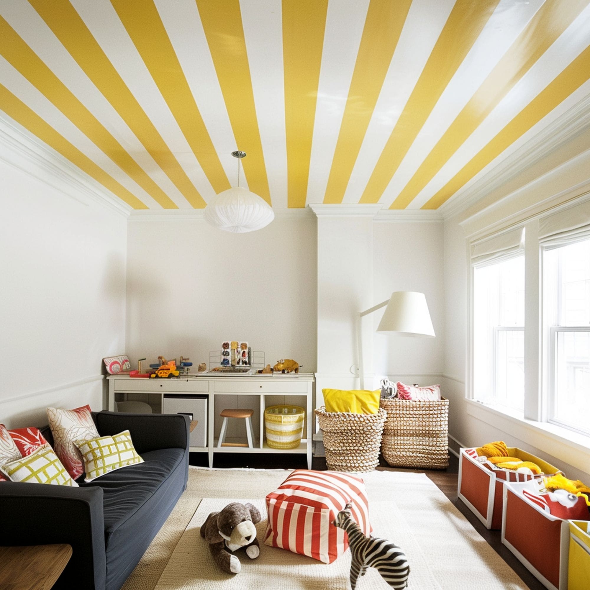 Kids Playroom With Painted Ceiling