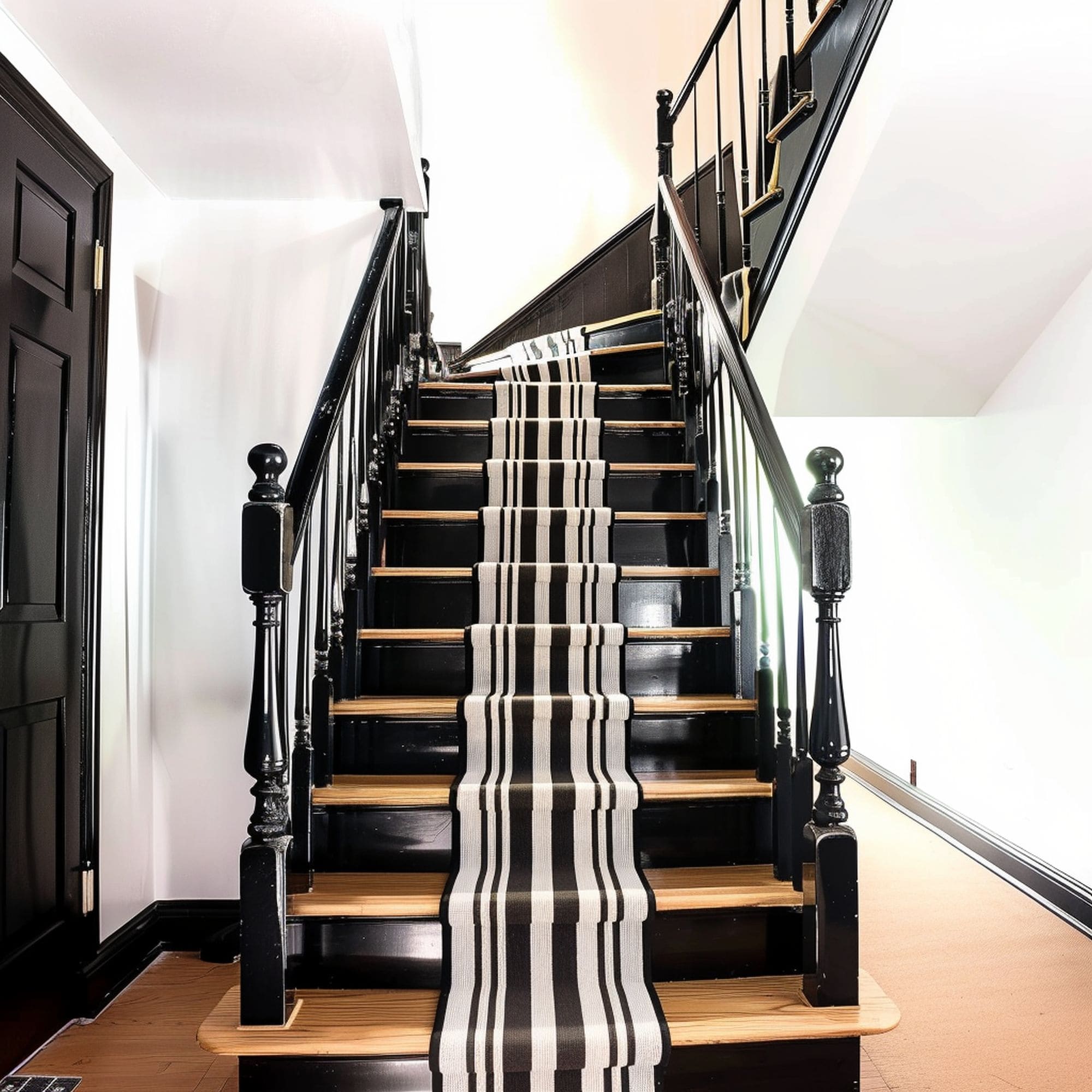 Painted Stairs With Runner Rug