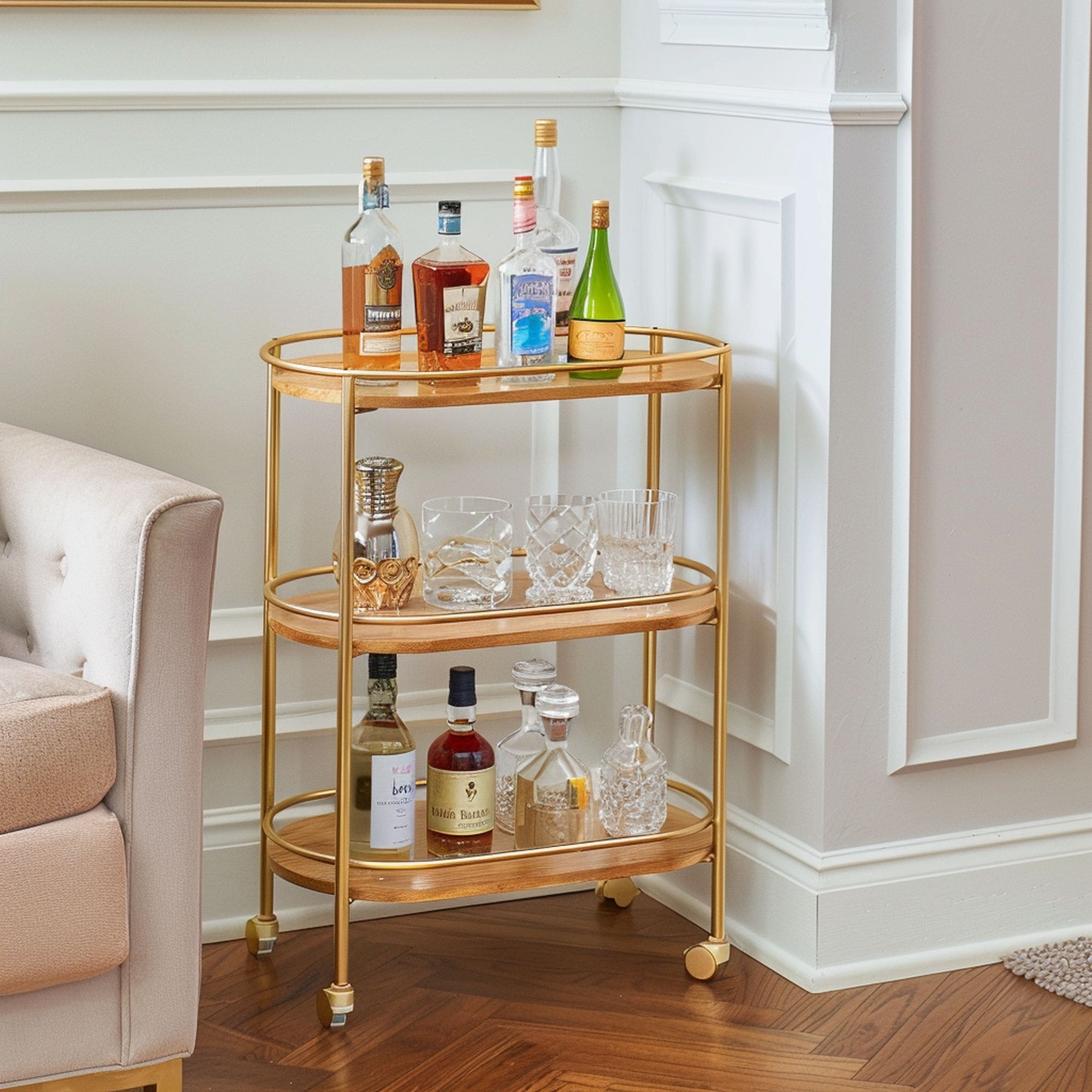 Bar Cart in Living Room Corner