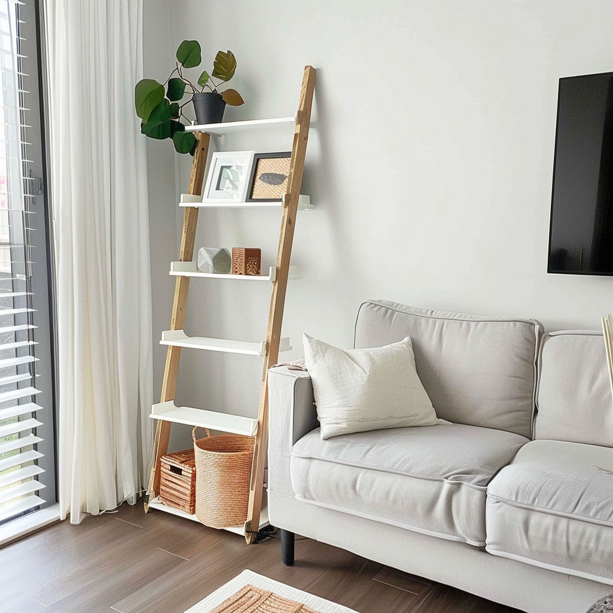 Decorative Ladder in Living Room Corner