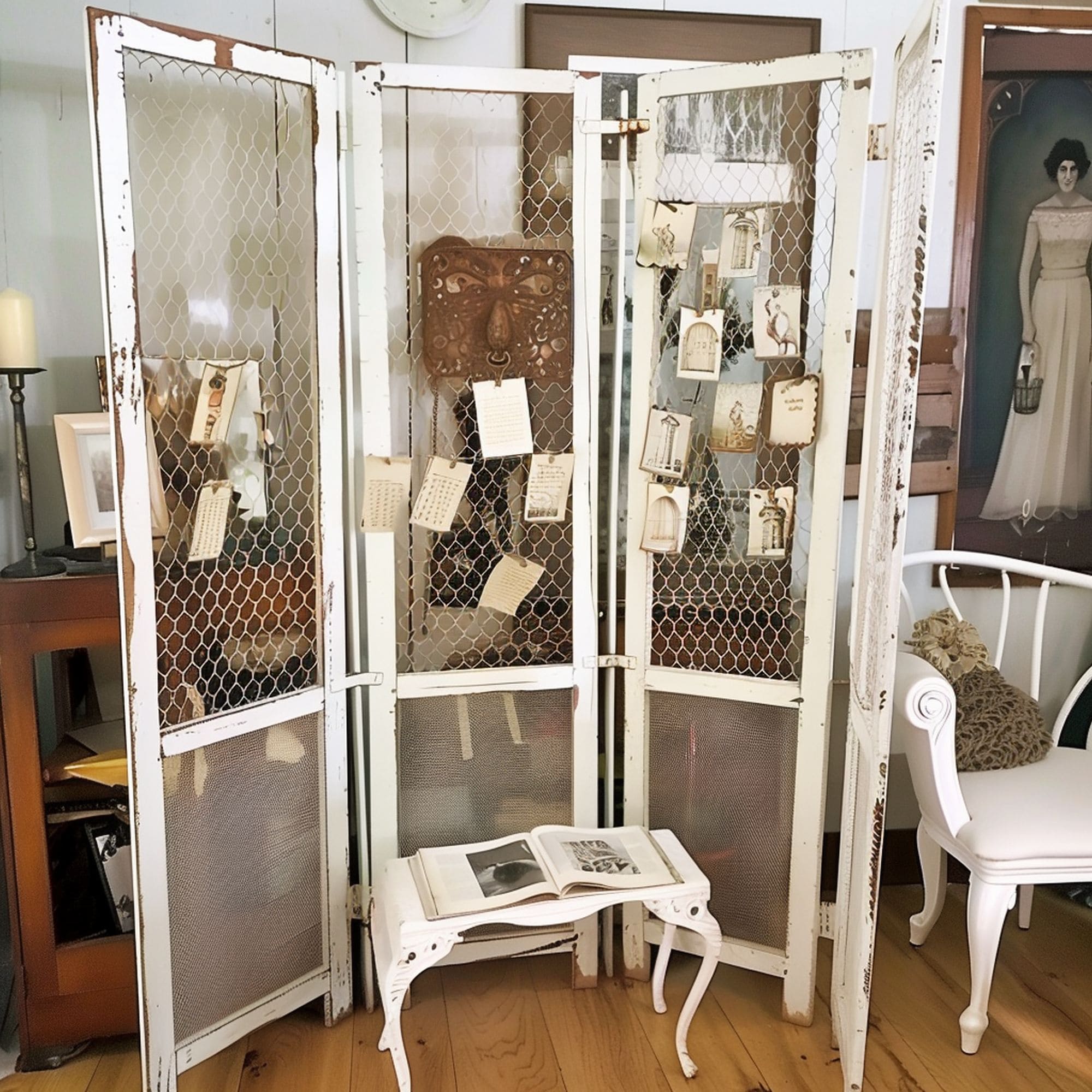 Vintage Chicken Wire Room Divider