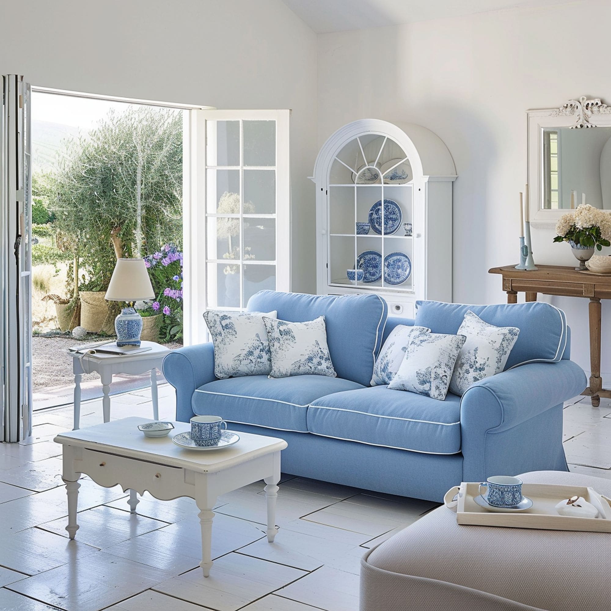 Cornflower Blue and White Living Room