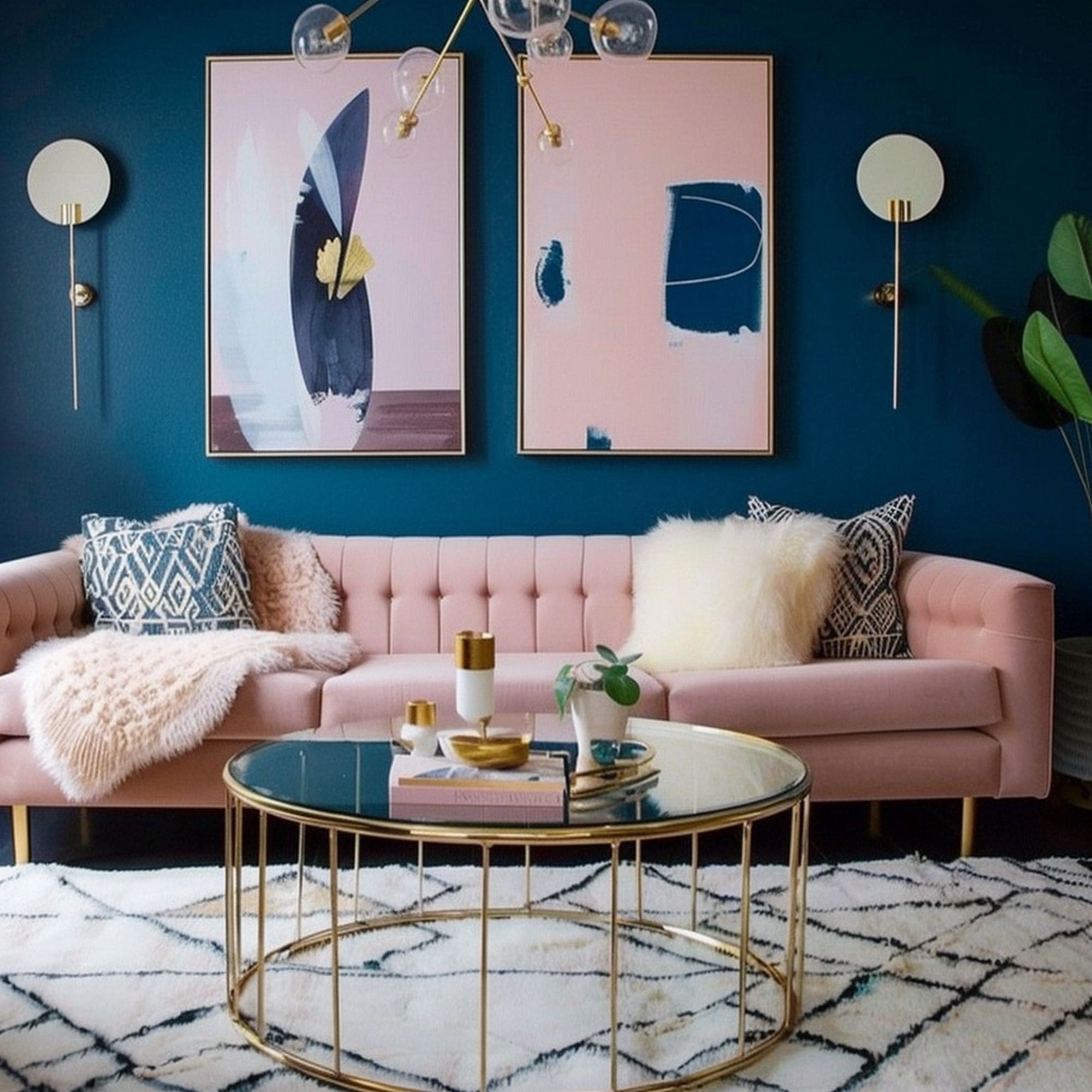 Blue Living Room With Pink Couch