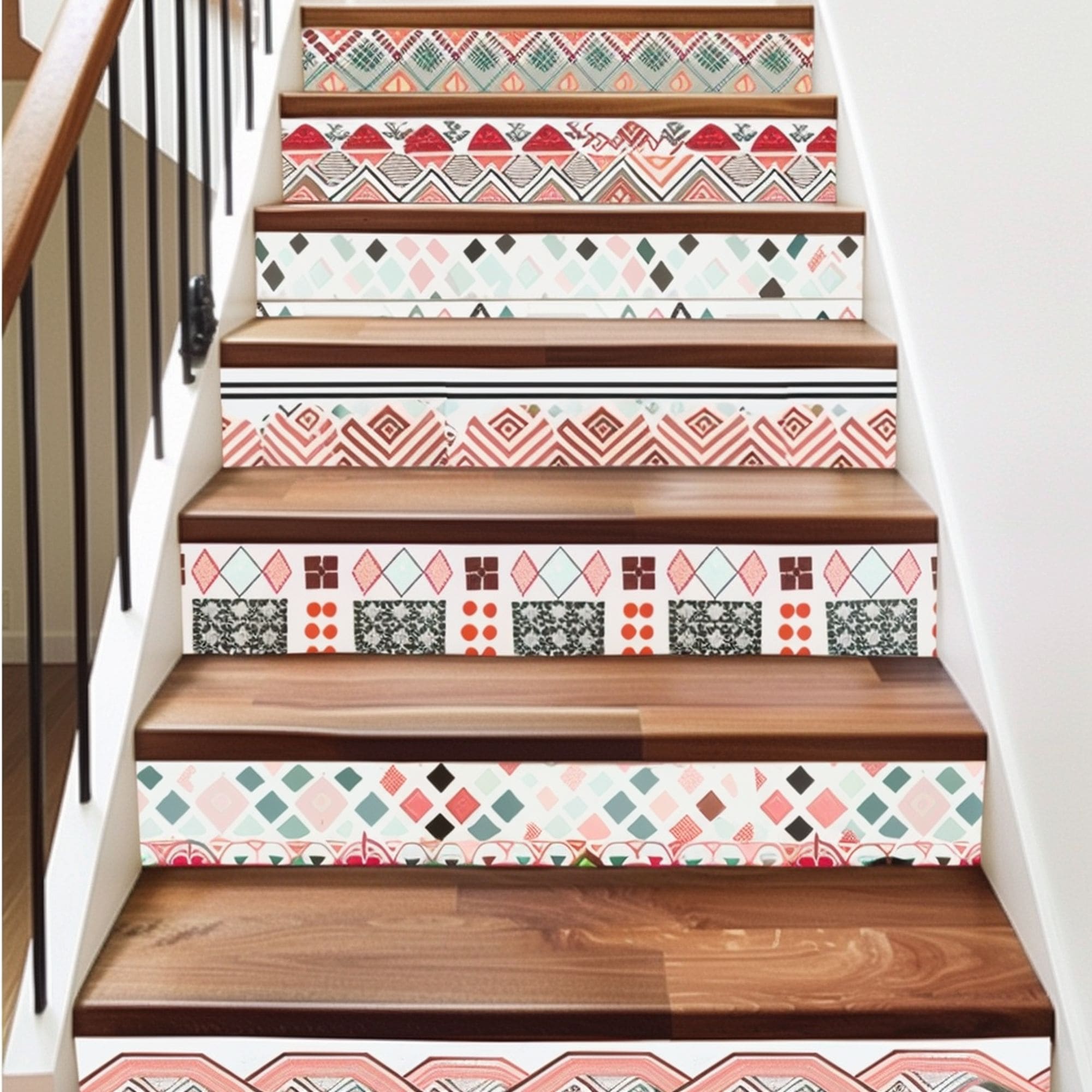 Colorful Patterned Decal Painted Stairs