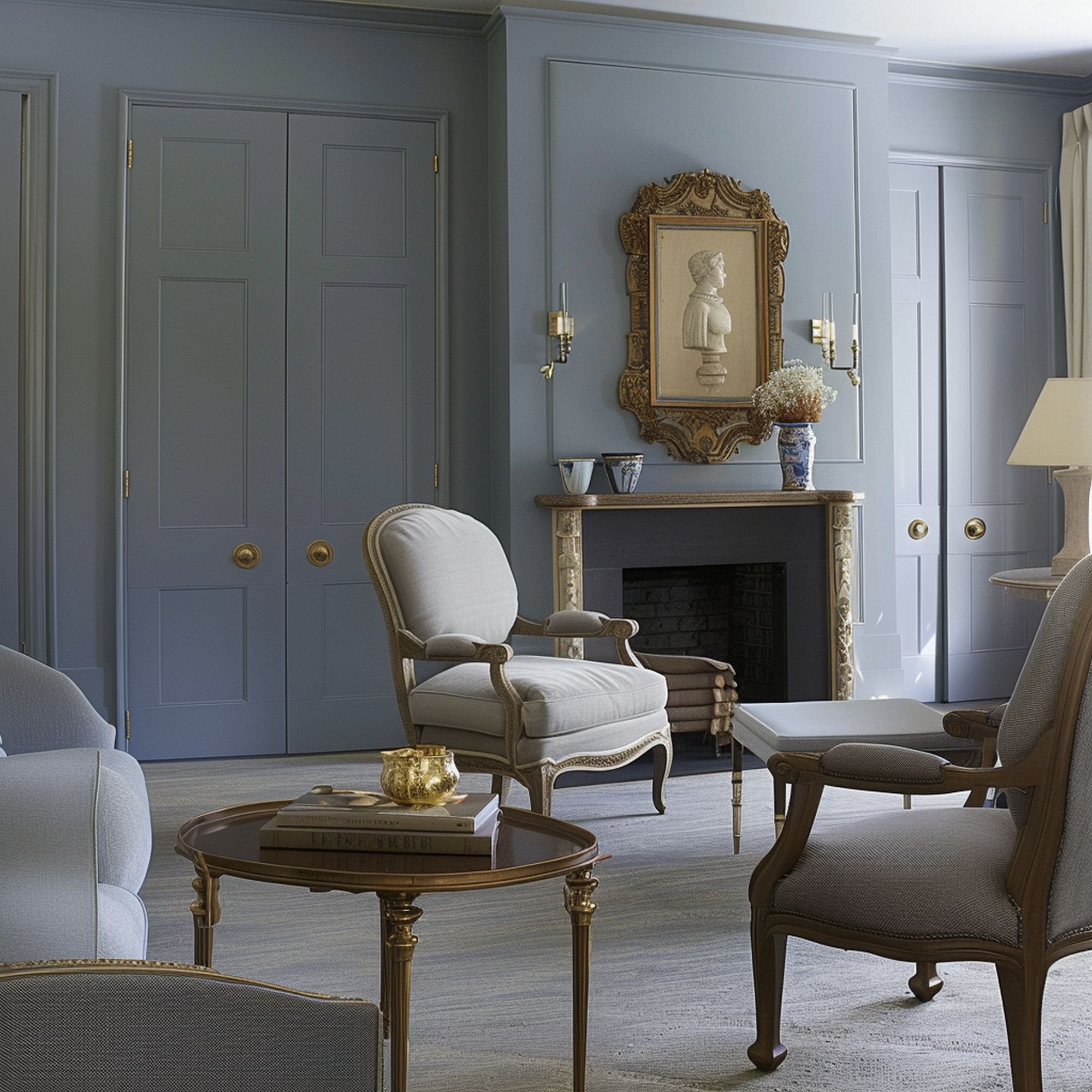 Faded Blue Living Room With Gray Furniture