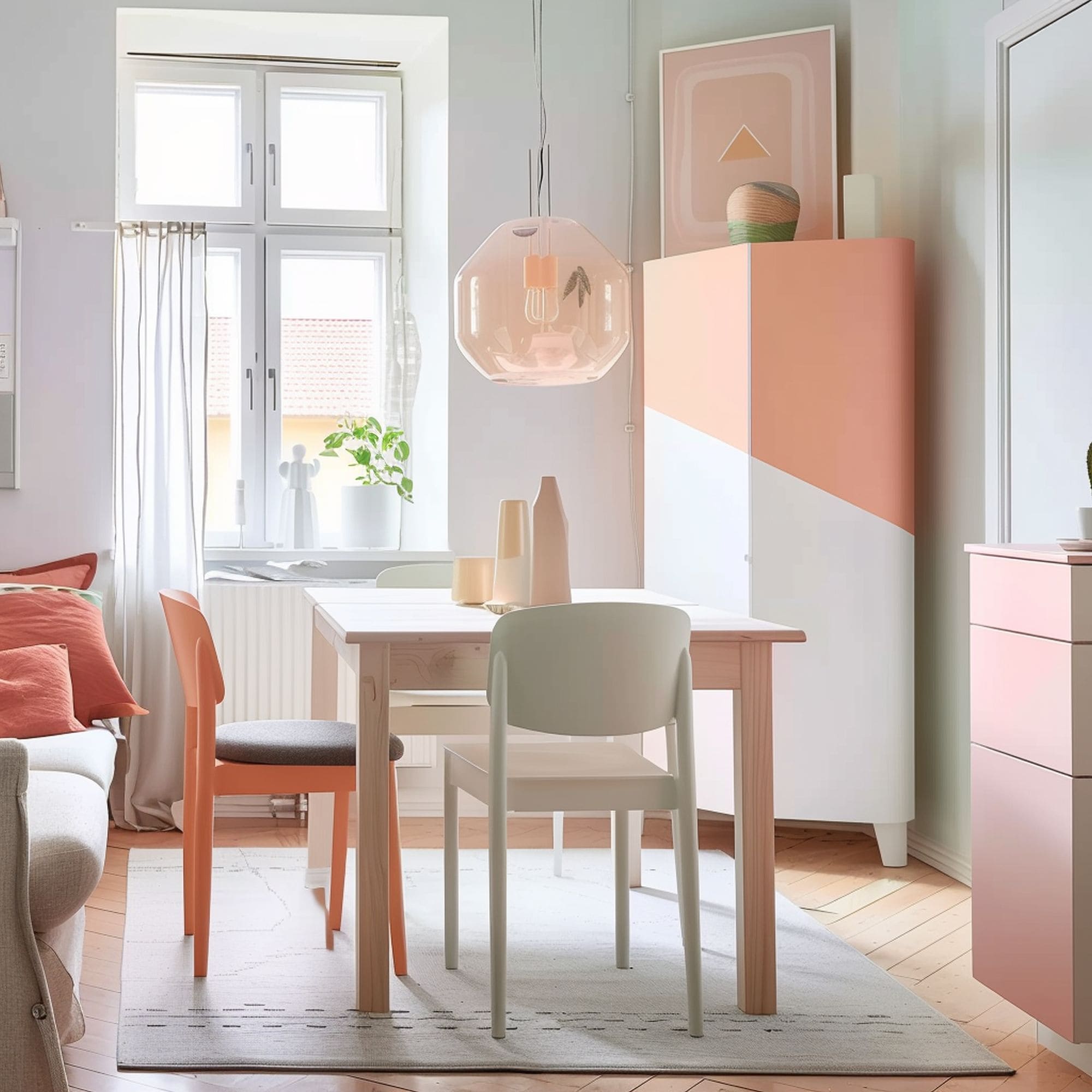 Colorful Cabinet in Scandinavian Living Room Corner