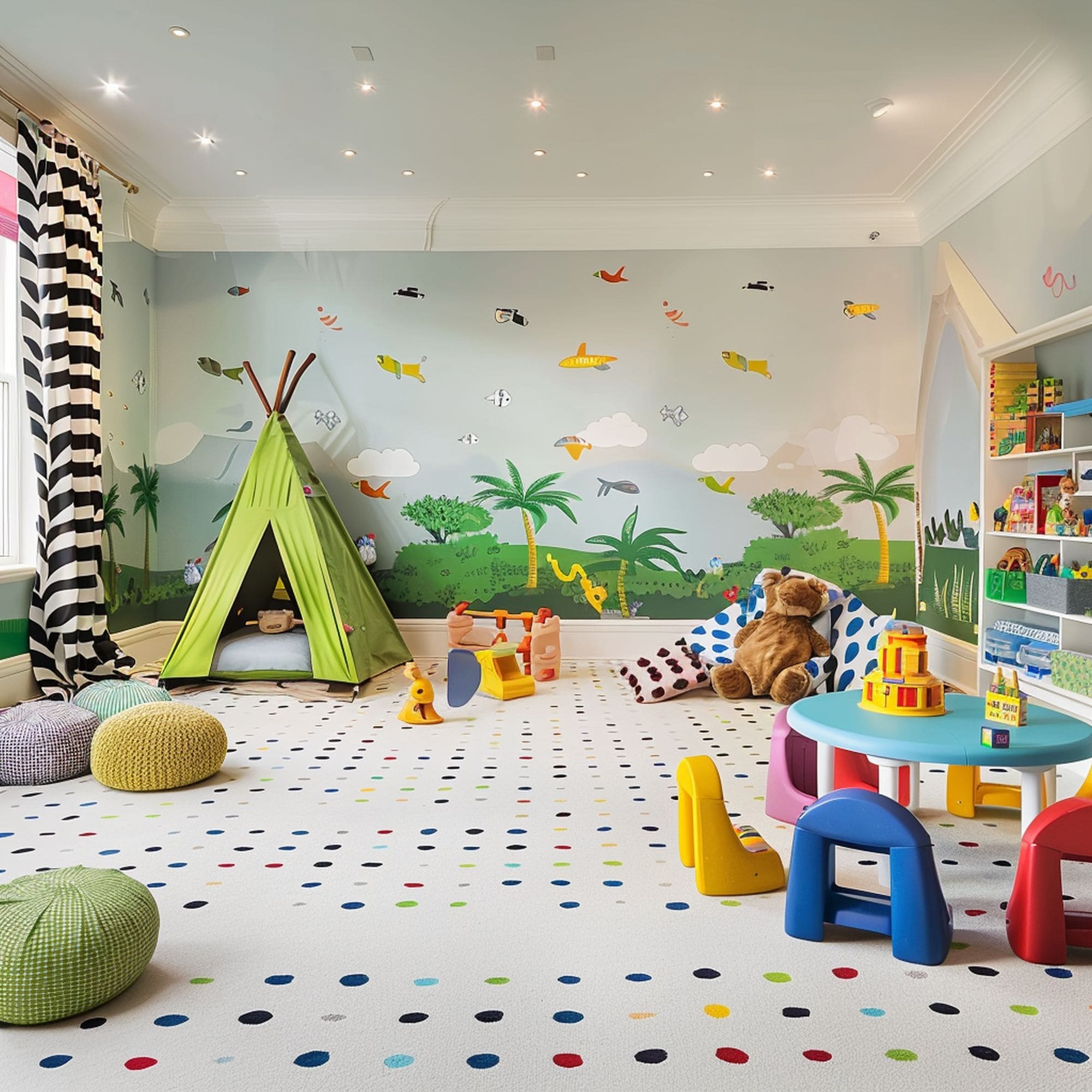 Kids Playroom With Jungle Wallpaper