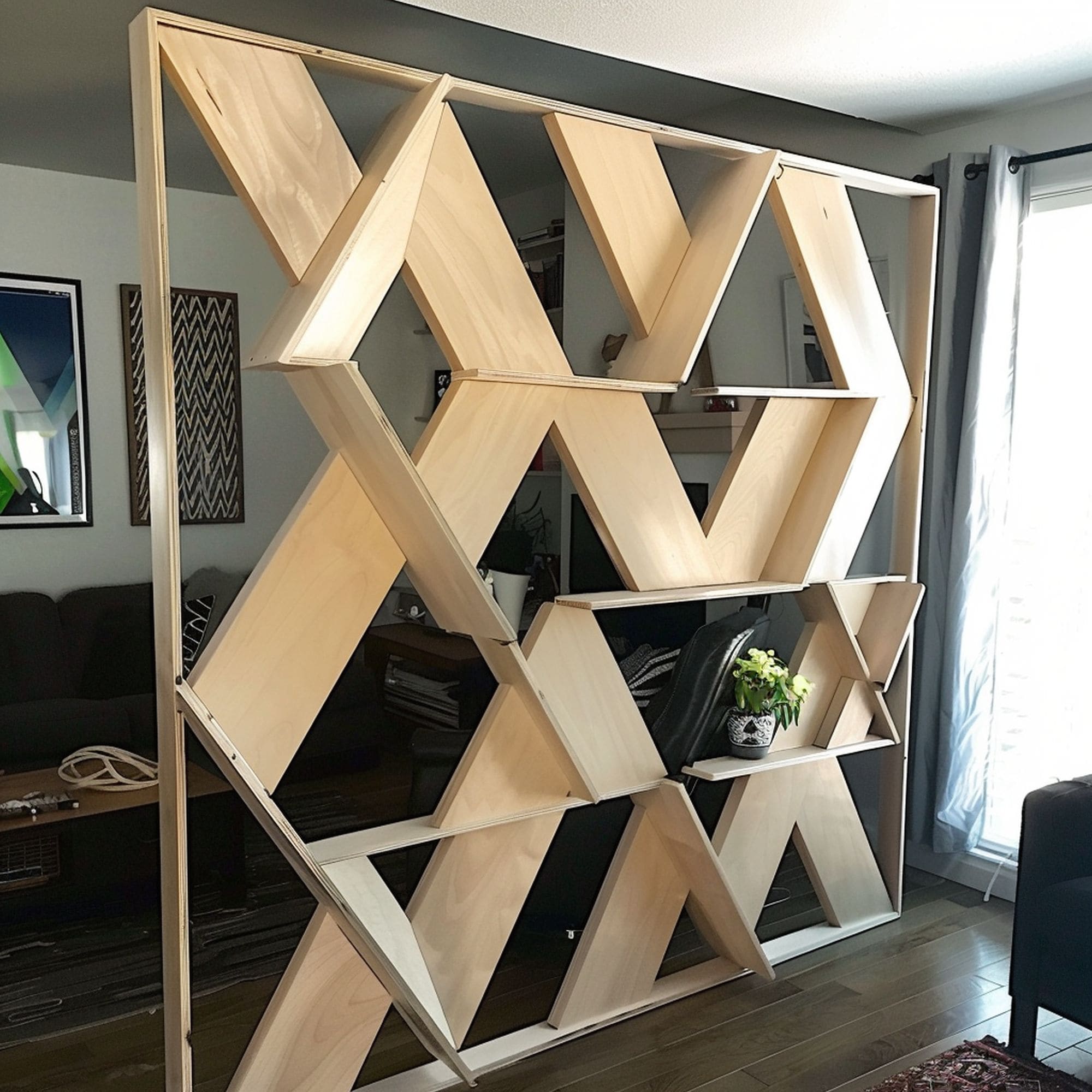 Geometric Wood Room Divider
