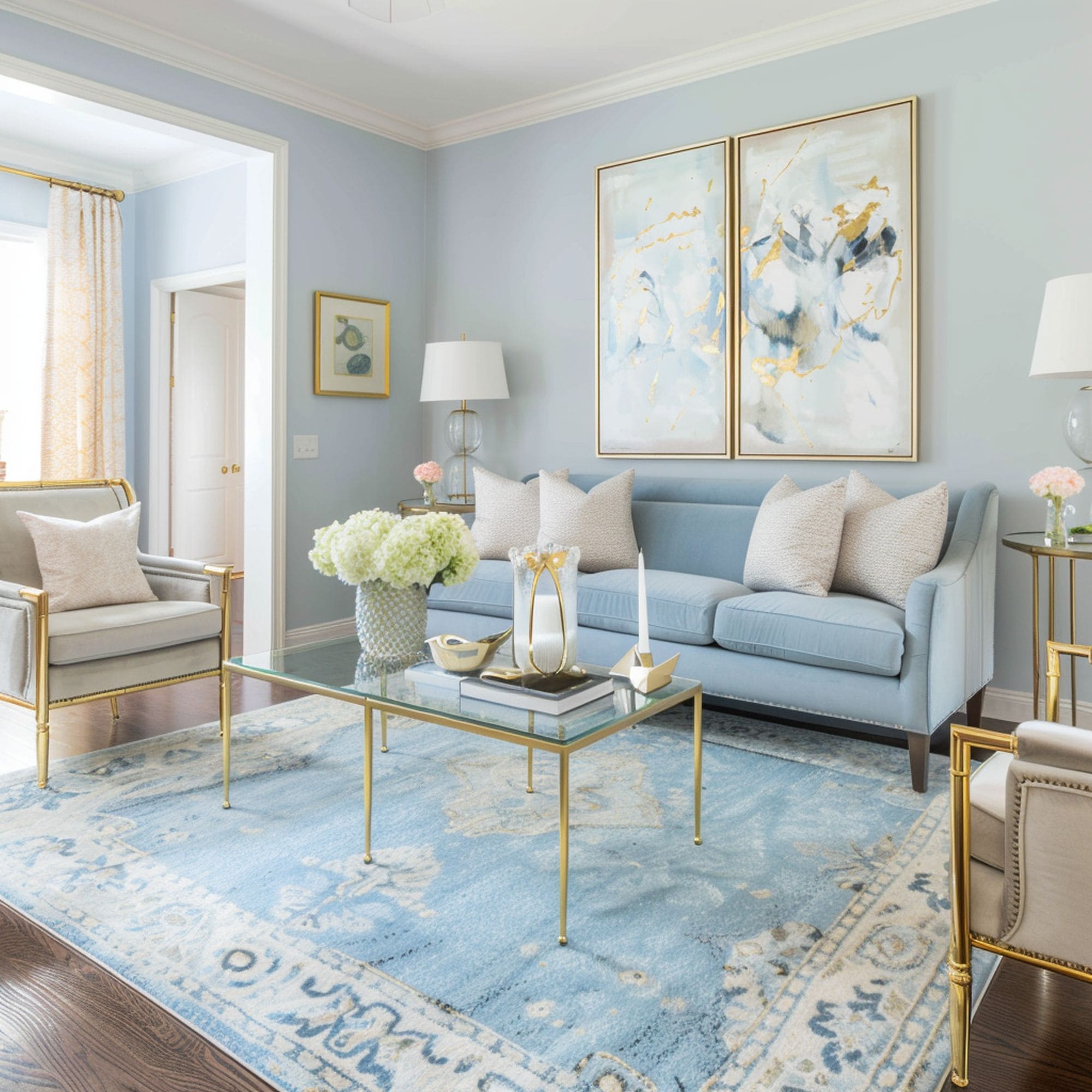 Blue Living Room With Gold Accents